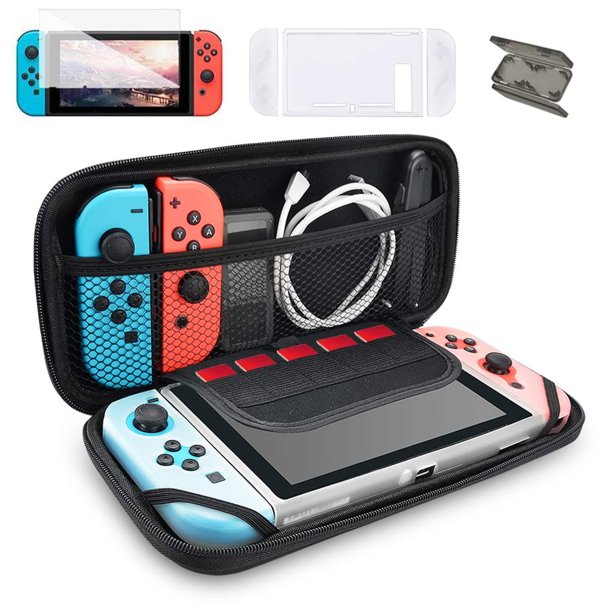 Ontseev Nintendo Switch Carry Case, Protective Hard Shell Travel Carrying Case Pouch Switch for Nintendo Switch Console Bundle & Accessories, Black