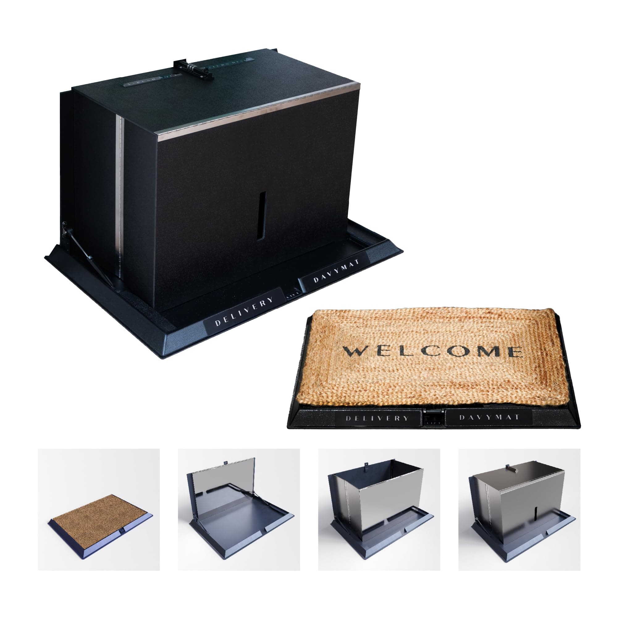 Davymat Delivery Locker | Transforms Doormat to Package Lock Box | Anti-Theft Secure Lockable Collapsible Porch Parcel Safe | Large 26x18x15" Capacity