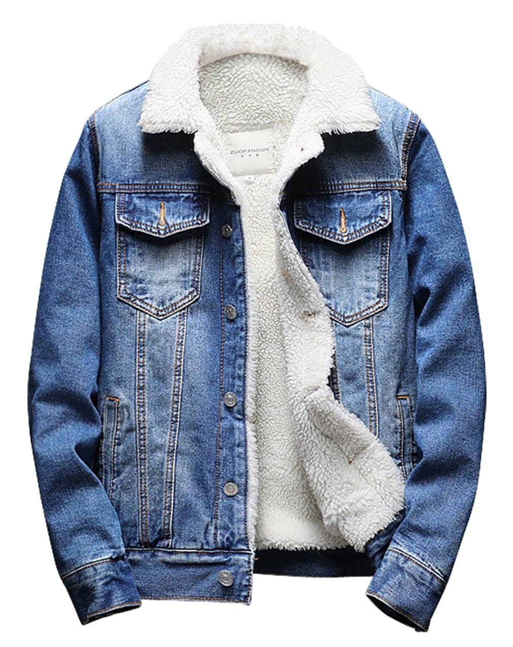 Men's Sherpa Lined Denim Jacket Button Down Classic Trucker Jackets Warm Casual Quilted Jeans Coats Outerwear