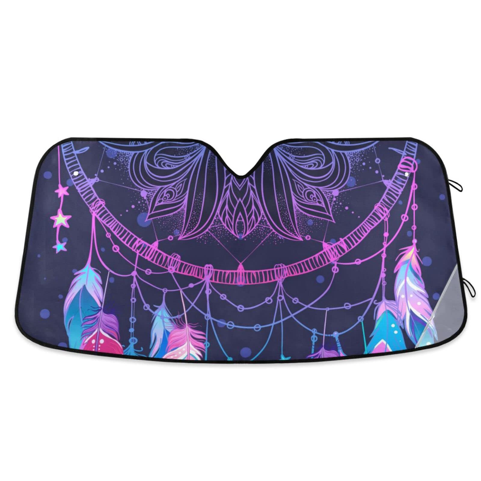 Indian Dream Catcher Feather Boho Windshield Sun Shade Blocks UV Rays Sun Visor Protector Sunshade Accordion Folding Sun Reflector Auto for Car Truck SUV to Keep Your Vehicle Cool