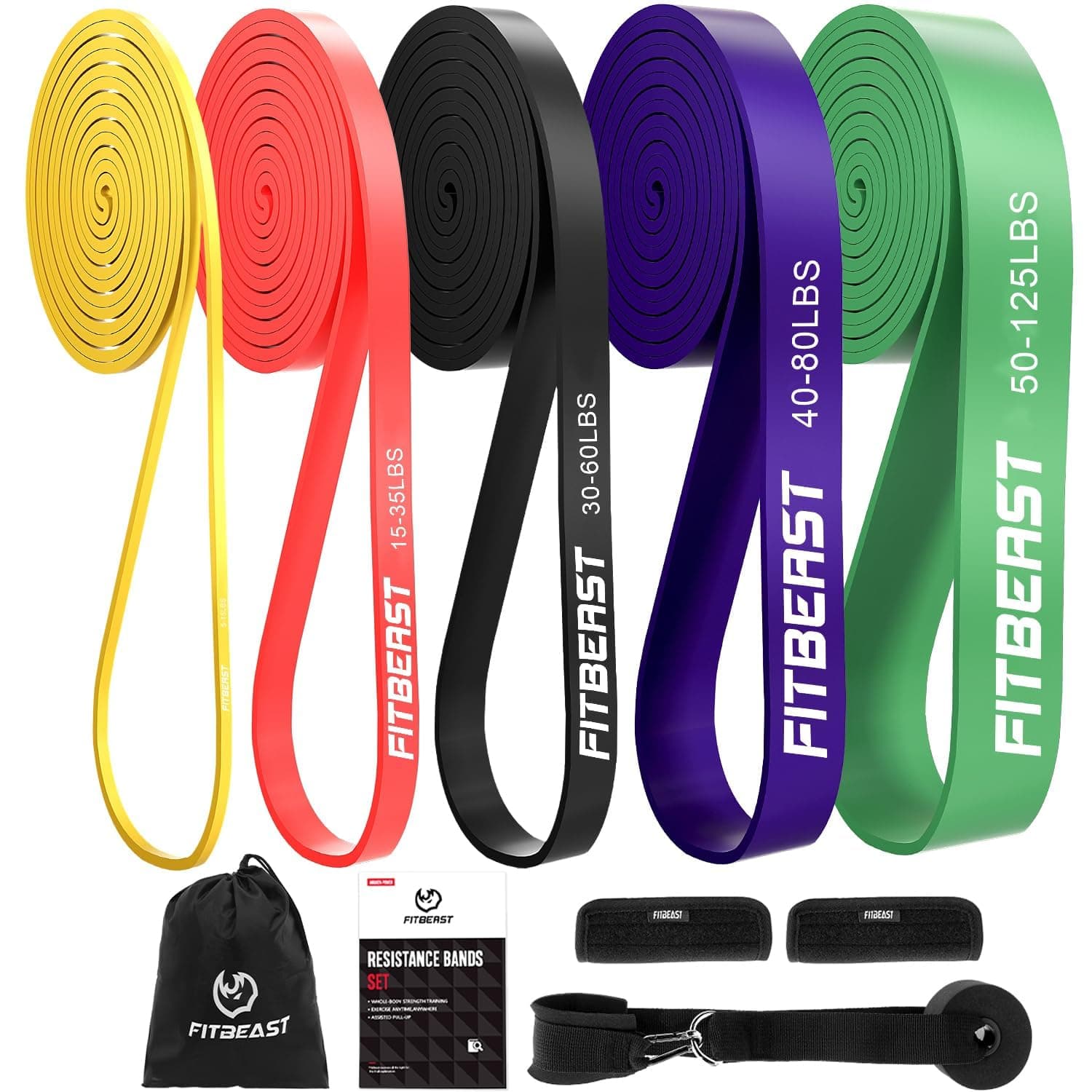 FitBeast Pull Up Bands Set, 5 Different Levels Resistance Band Pull Up for Calisthenics, Bodyweight Training, Muscle Toning, Yoga, Stretch Mobility, Pull Up Assistance Bands