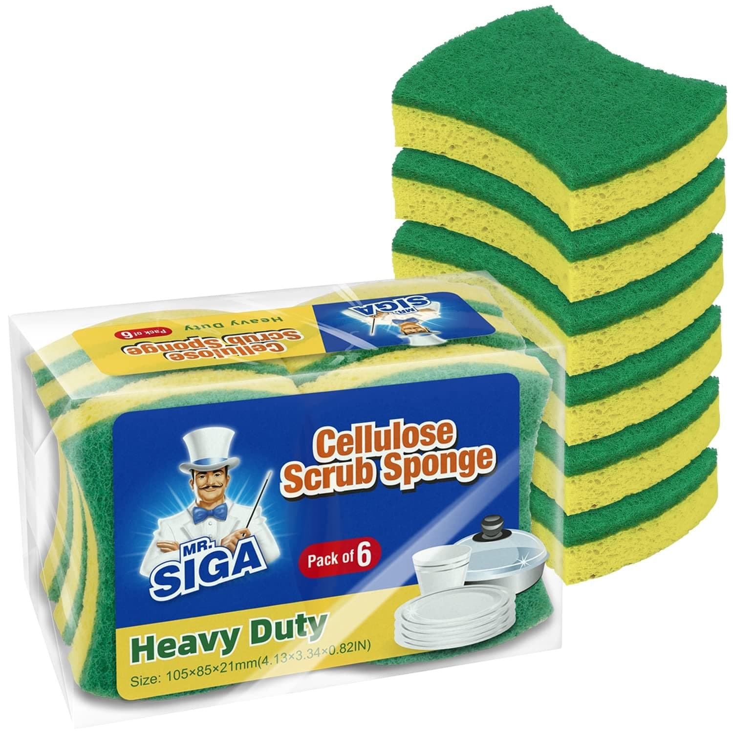 MR.SIGA Double Sided Kitchen Sponge with Abrasive for Stubborn Dirt, 12 Pack