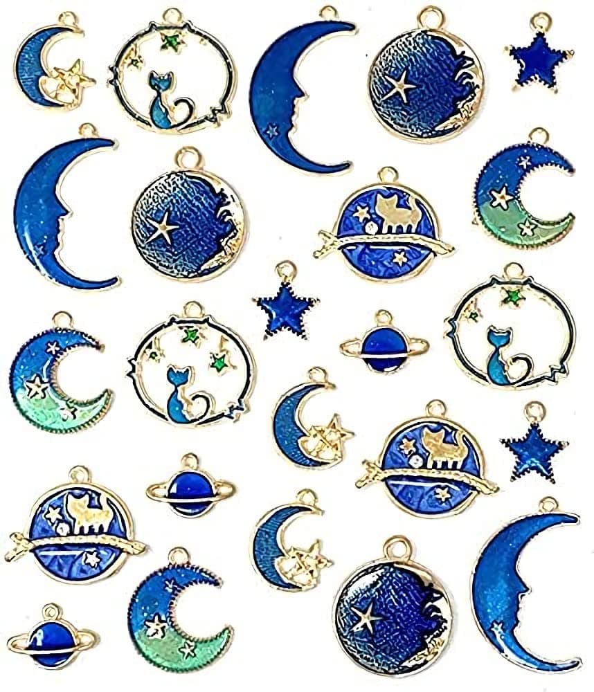 ELECDON Assorted Gold Plated Enamel Cat Moon Star Celestial Charm for jewelry making supplies kit Earrings Necklace Bracelet Jewelry Making and Crafting