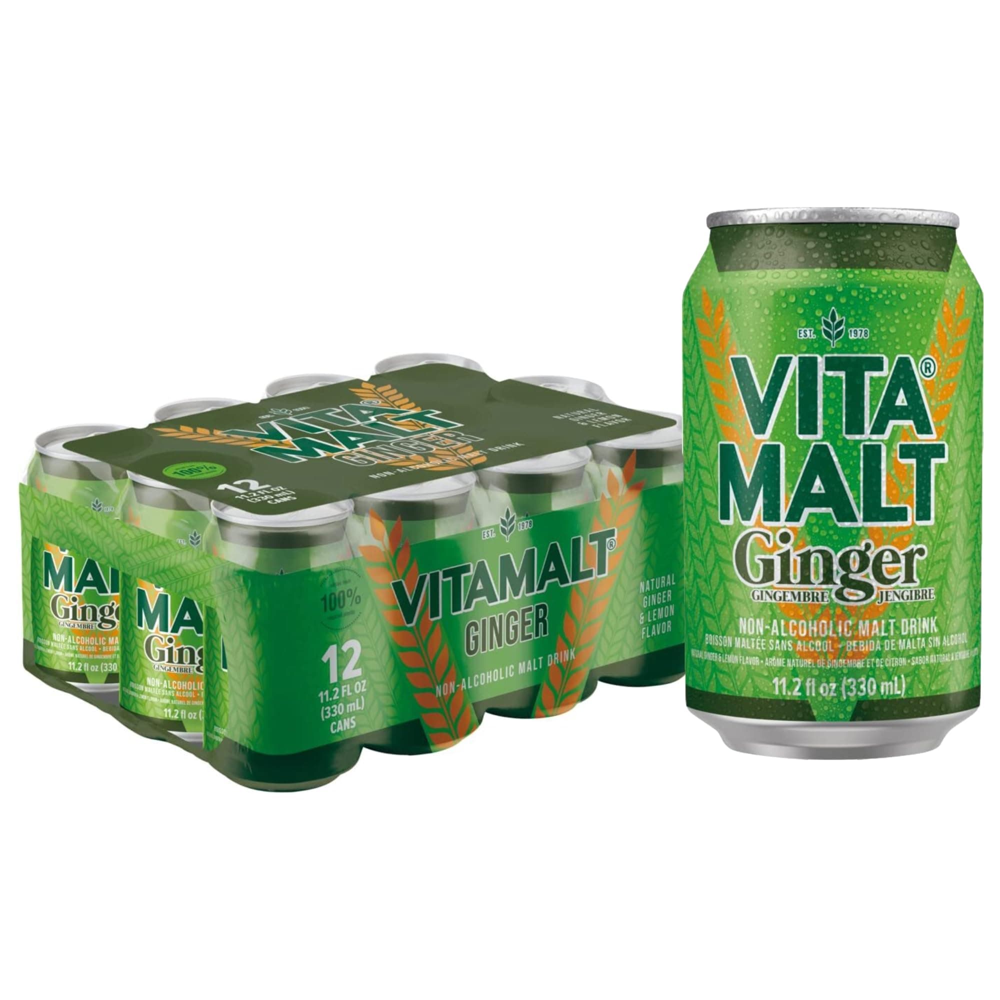Vitamalt Ginger, Non-Alcoholic Malt Drink, 11.2 Oz Can (Pack of 12)