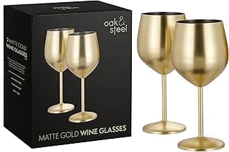 Oak & Steel - 6 Elegant Large Wine Glasses, 550ml - Unbreakable Glass Gift Set for Home Bar, Wedding, Anniversary, Birthday Party - Gold Matte
