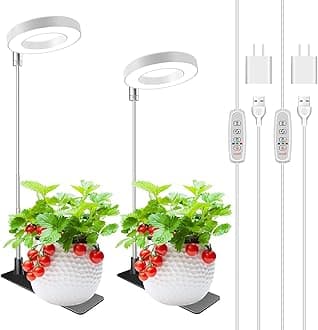 Grow Lights for Indoor Plants, Full Spectrum Halo Growing lamp with Detachable Base, Height Adjustable, 3 Colors, 10 Dimming, Automatic Timer, Plant Light for Small Plants Growing, 2-Pack