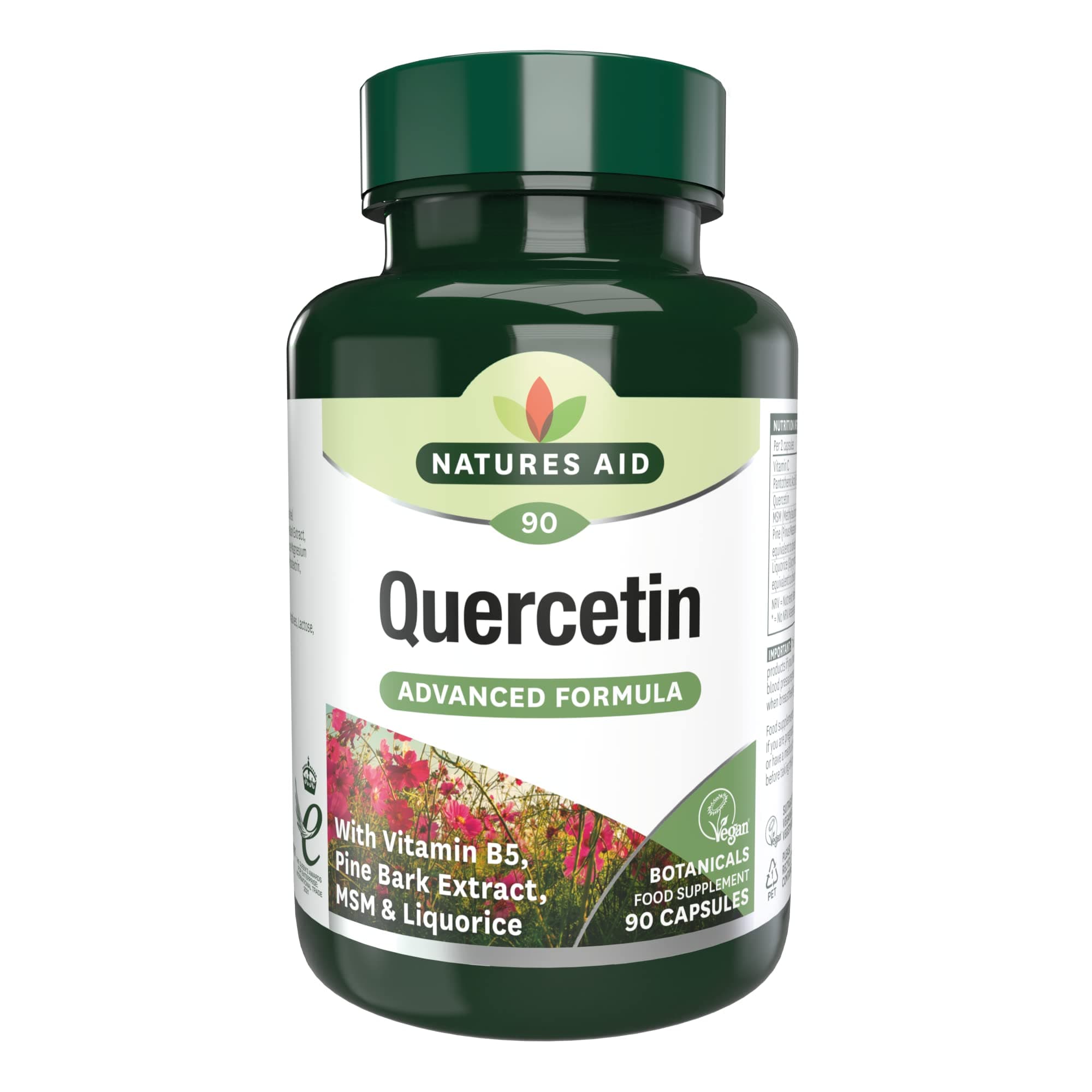 Quercetin Formula – Immune Support Supplement with Vitamin C, B5, MSM, Pine Bark & Liquorice – Supports Energy & Wellbeing High Strength Antioxidant – 90 Vegan Capsules