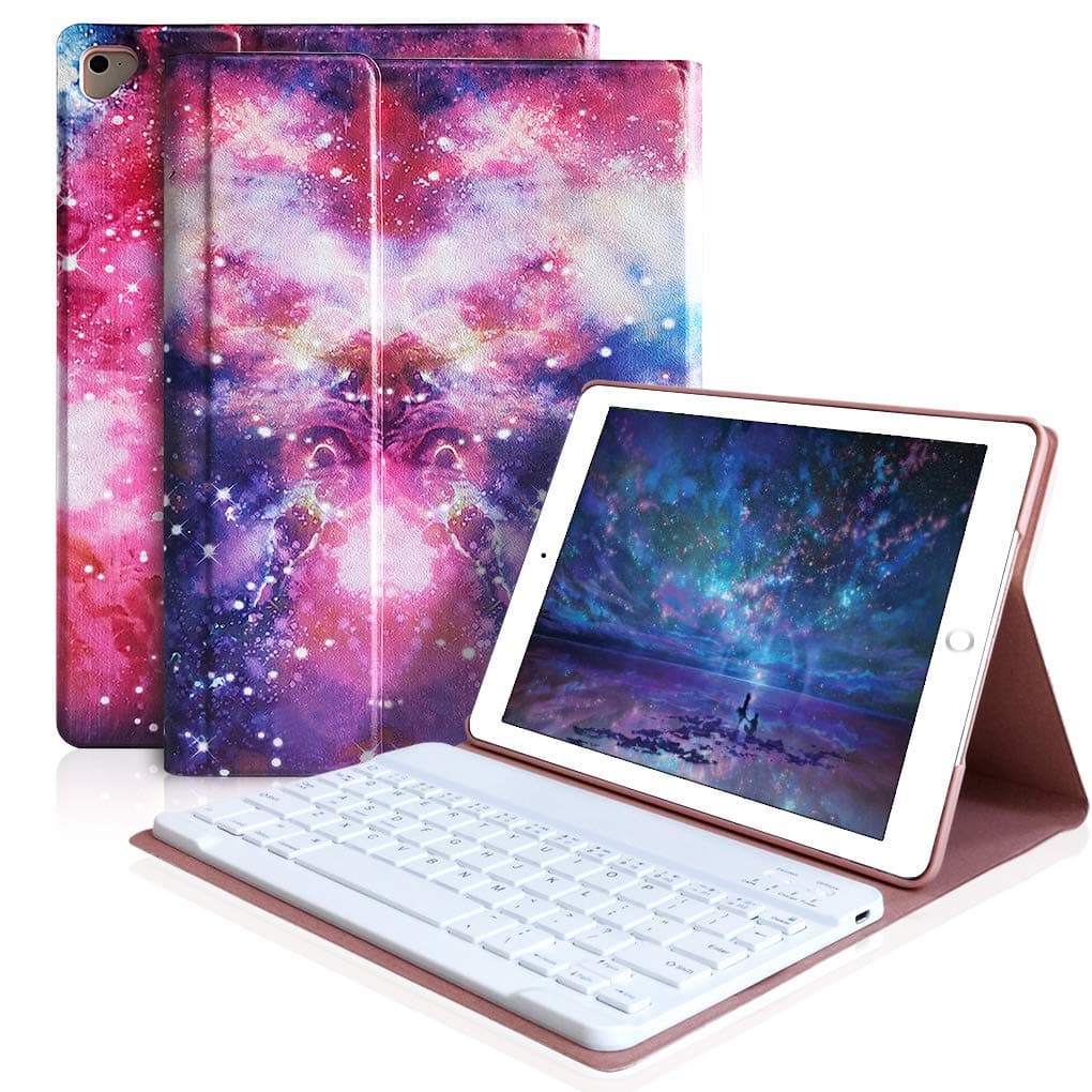 iPad Keyboard Case 9.7 for New iPad 2018 (6th Gen) - iPad Pro 2017 (5th Gen) - iPad Air 2/1 - COO Detachable Wireless Bluetooth Keyboard - Magnetic Auto Sleep/Wake (Galaxy with White Keyboard)