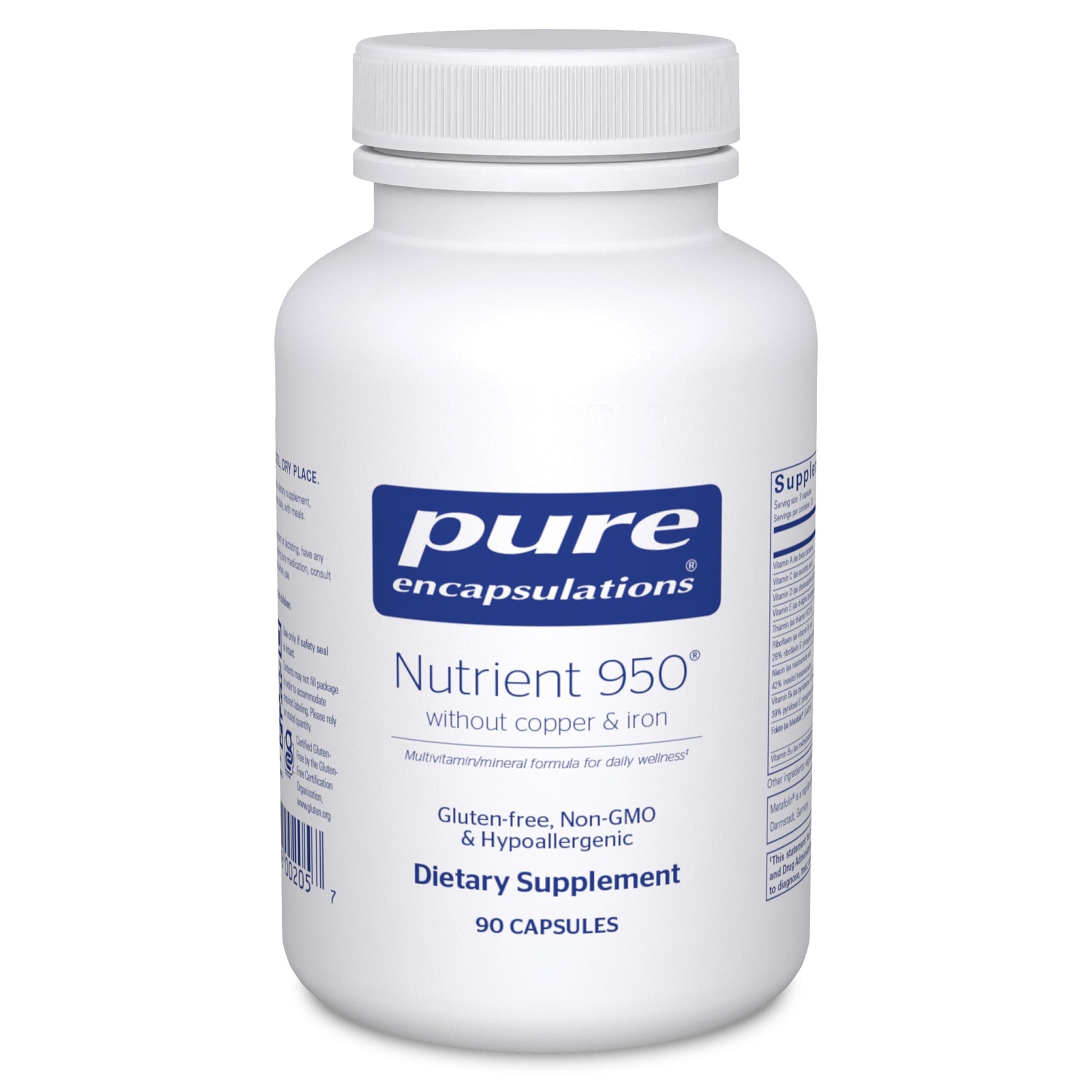 Nutrient 950 Without Copper & Iron | Hypoallergenic Multi-Vitamin/Mineral Formula for Optimal Health | 90 Capsules