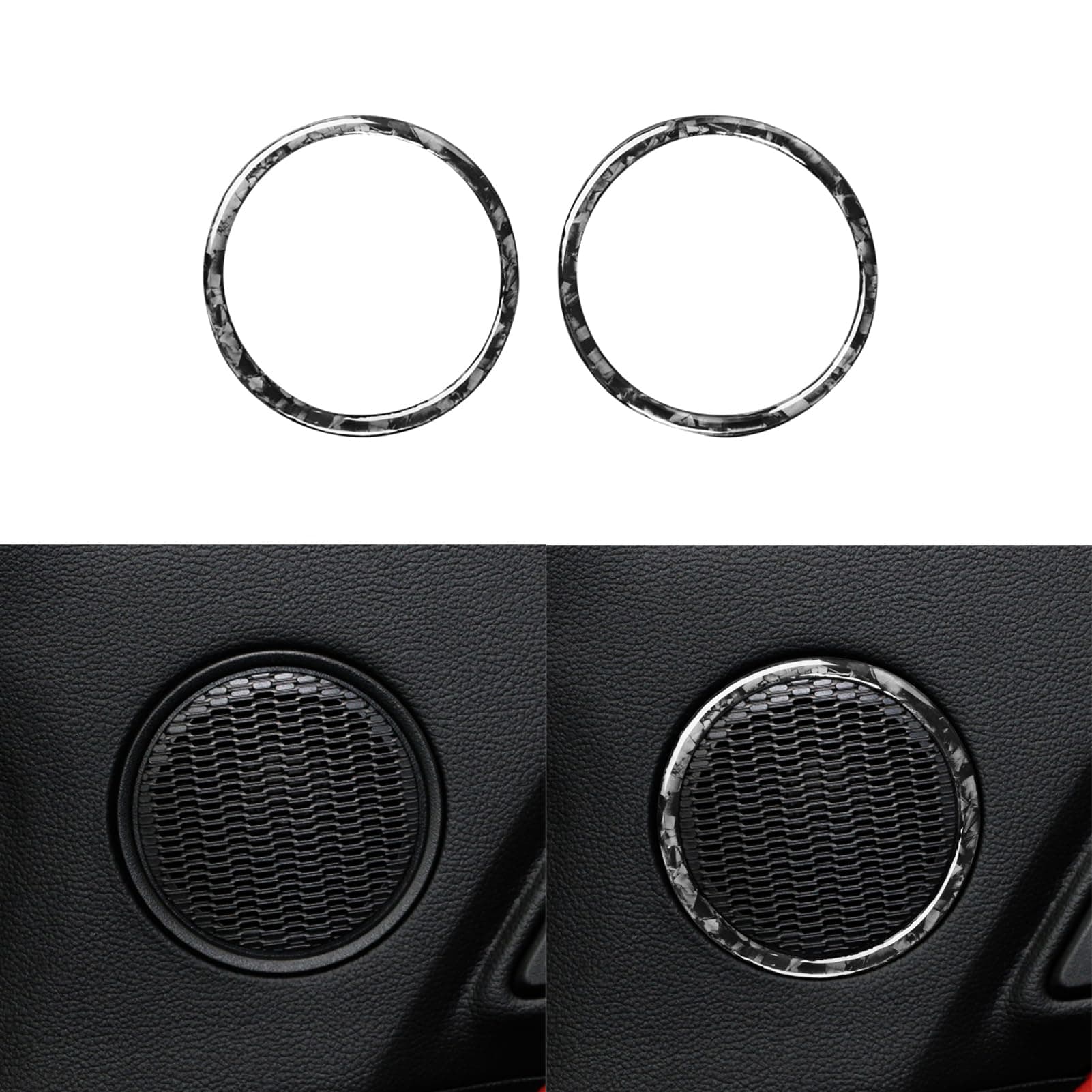 Car Front Door Lock Side Panel Loudspeaker Horn Speaker Frame Trim Sticker Glossy Black Forged Carbon Fiber Decoration Compatible with Ford Mustang 2015-2020 Auto Interior Accessories