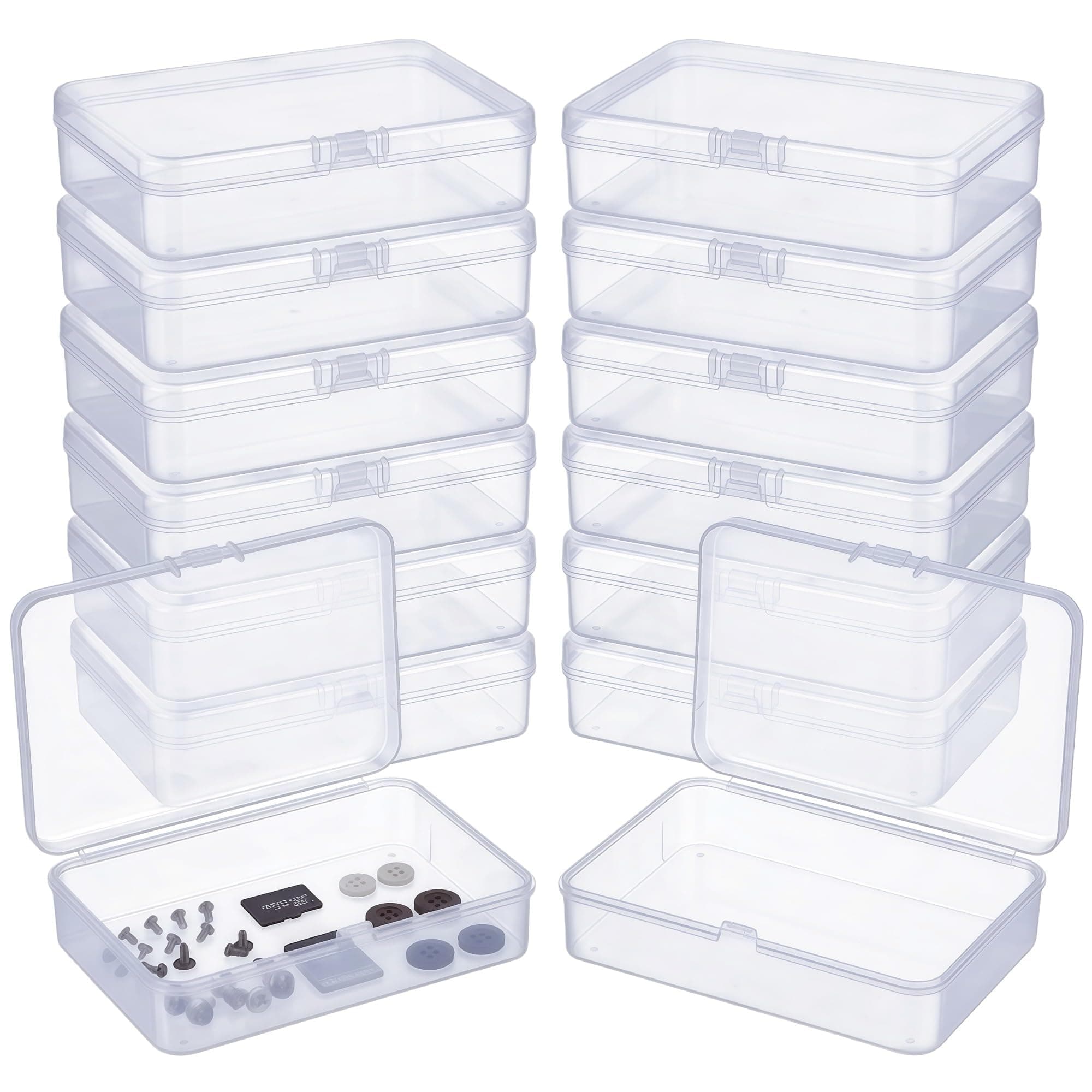 LJY 12 Pieces Rectangular Empty Mini Clear Plastic Organizer Storage Box Containers with Hinged Lids (4.5 x 3.3 x 1.1 inch, Transparent)