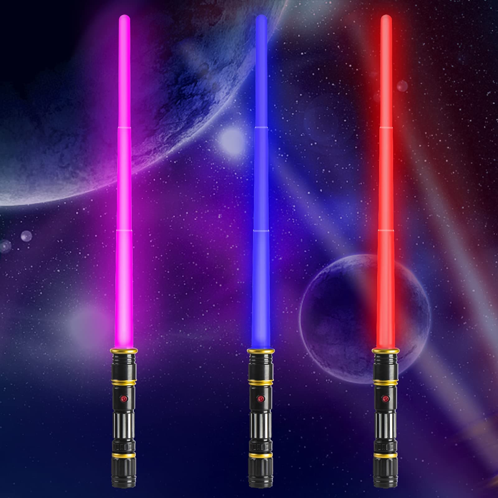 3 Pack Light Up Sword,3 in 1 Colors Changing with LED Swords,FX Sound(Motion Sensitive) and Telescopic Handle for Kid，Telescopic Light Sword for Kids Dress Up Parties,Party Gift