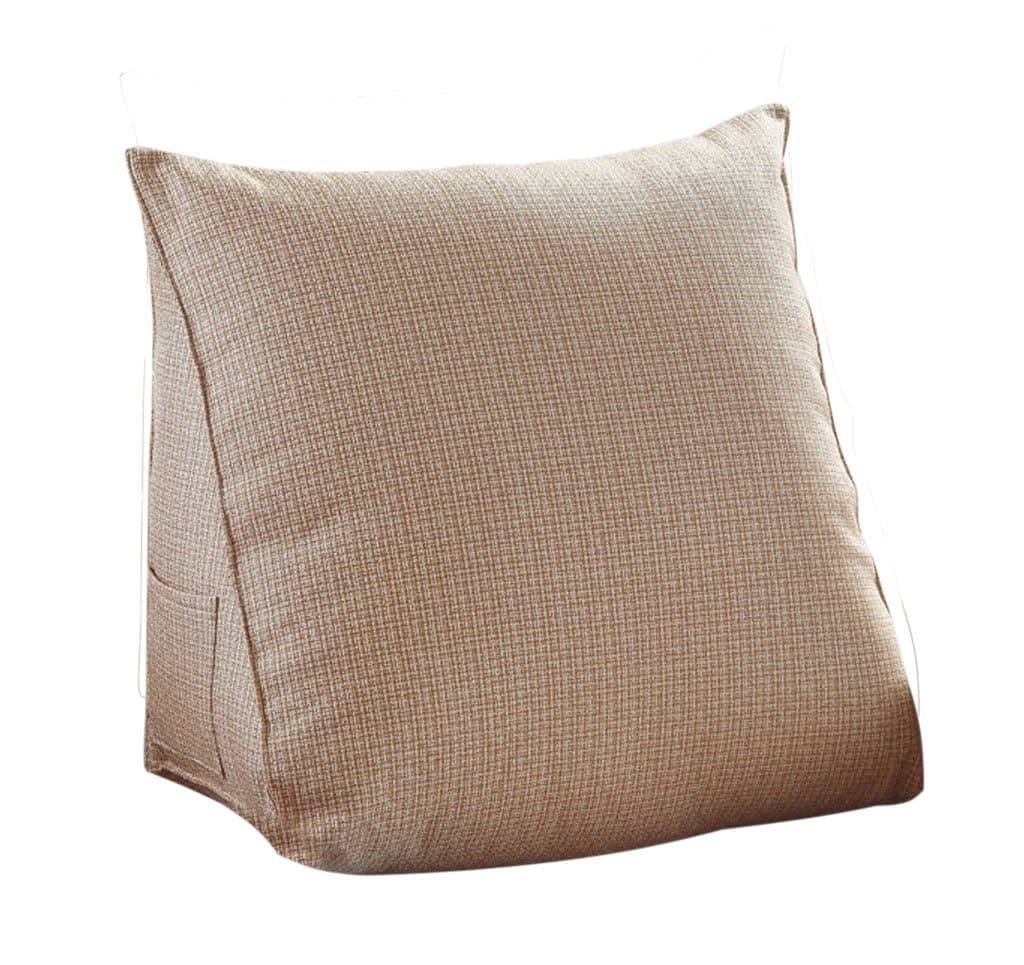 Fluffy Soft Linen Microfiber Filled Triangle Wedge Bloster Cushion Pillow for Bed Sofa Backrest Reading, Pack of 1 (18.9x15x9.5, Beige)