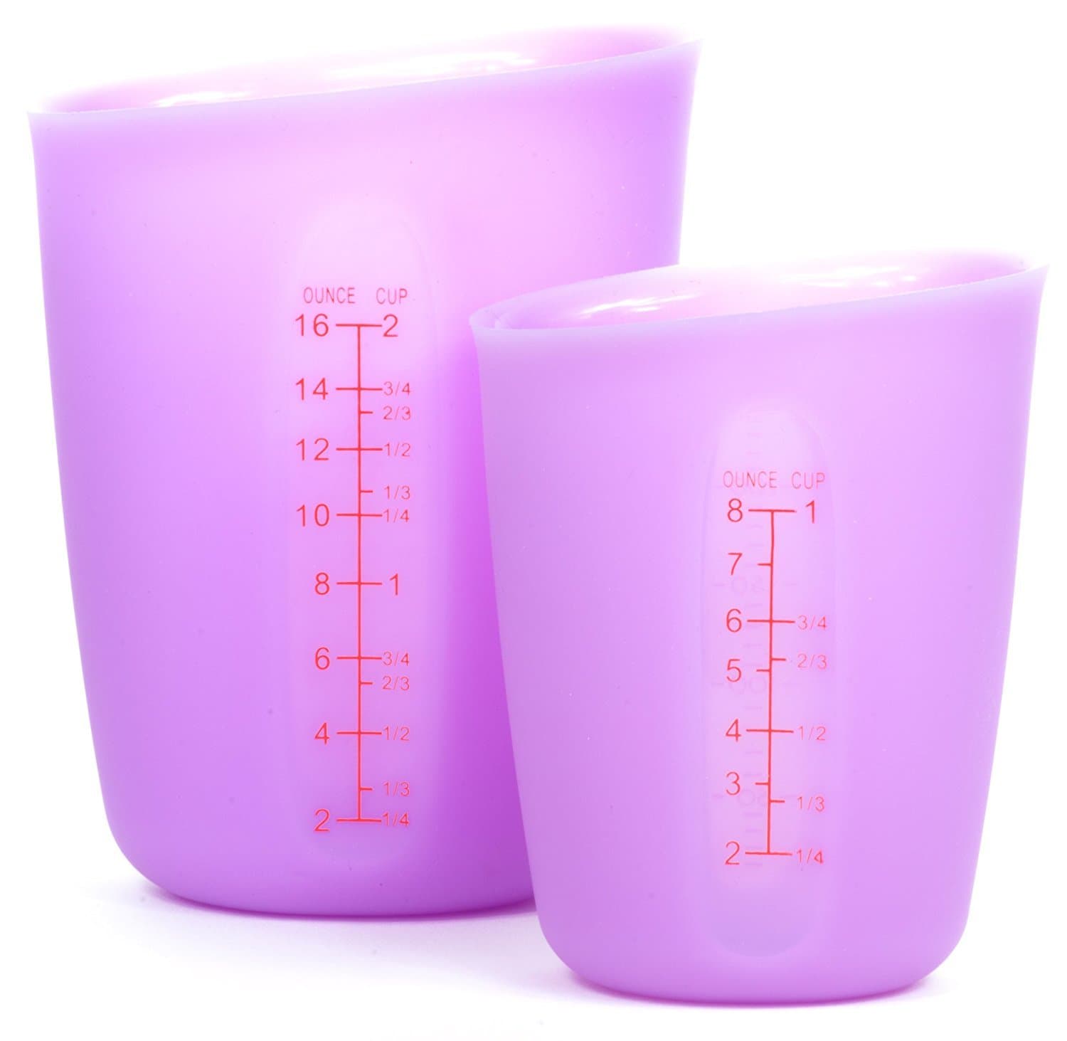 Flexible Silicone Measuring Cups Set by Deeer, Mark in Cups OZ and ML, Pack of 2 (Purple)