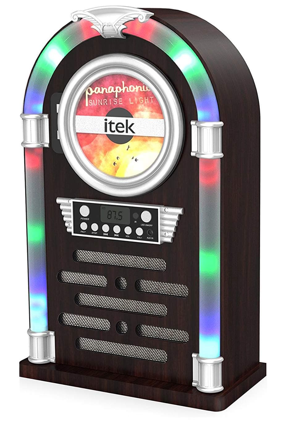 Bluetooth Mini LED CD Jukebox with MP3 Player AUX Connection (Wood Design Finish) Colour changing LED light system (inc Remote Control)