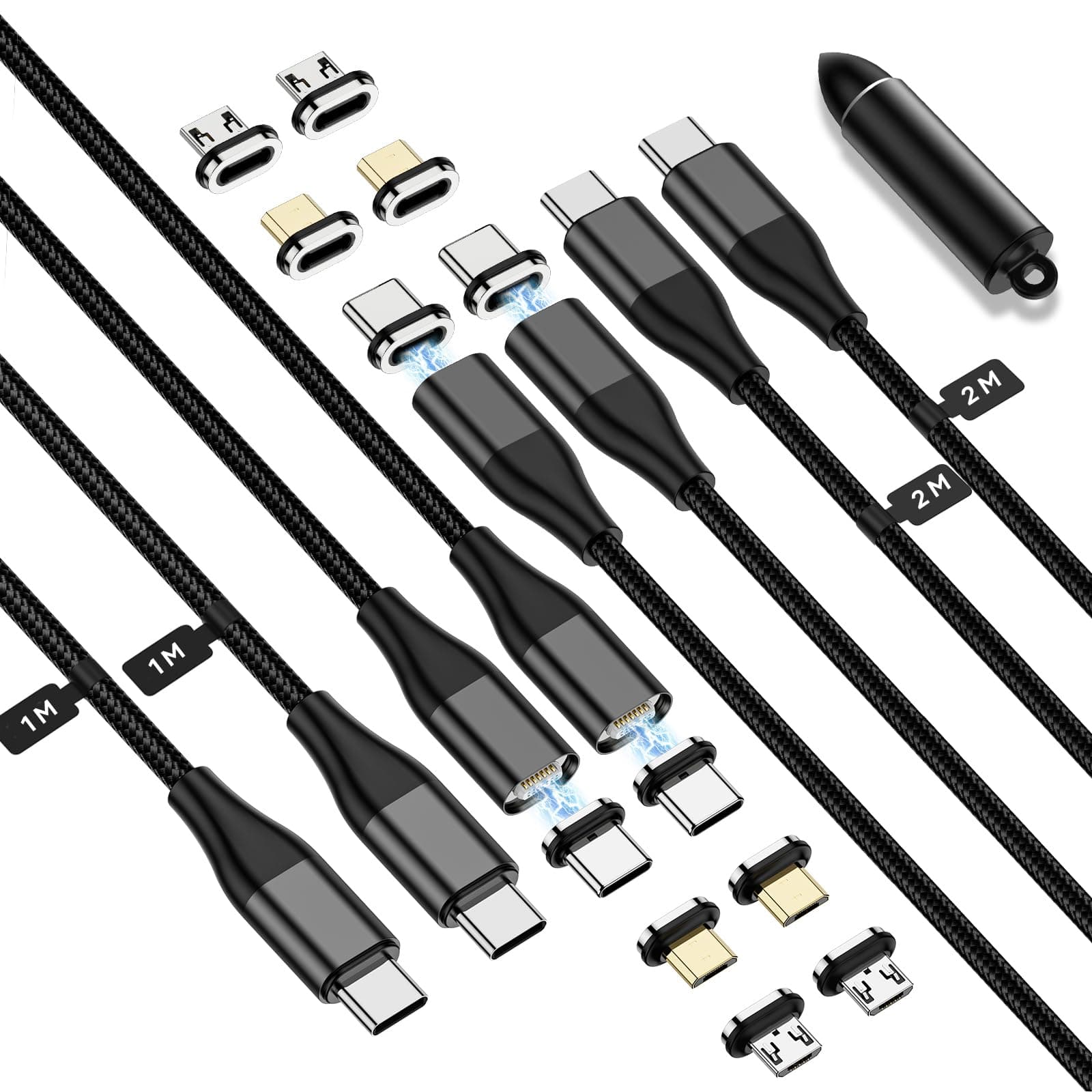 YKZ USB C Magnetic Charging Cable 4 Pack, 3 in 1 Magnetic USB Quick Charger Cable 60W Support Data Transfer, USB C to Type C Fast Charging Cable for Micro USB/Type C/i-Product All Smart Devices