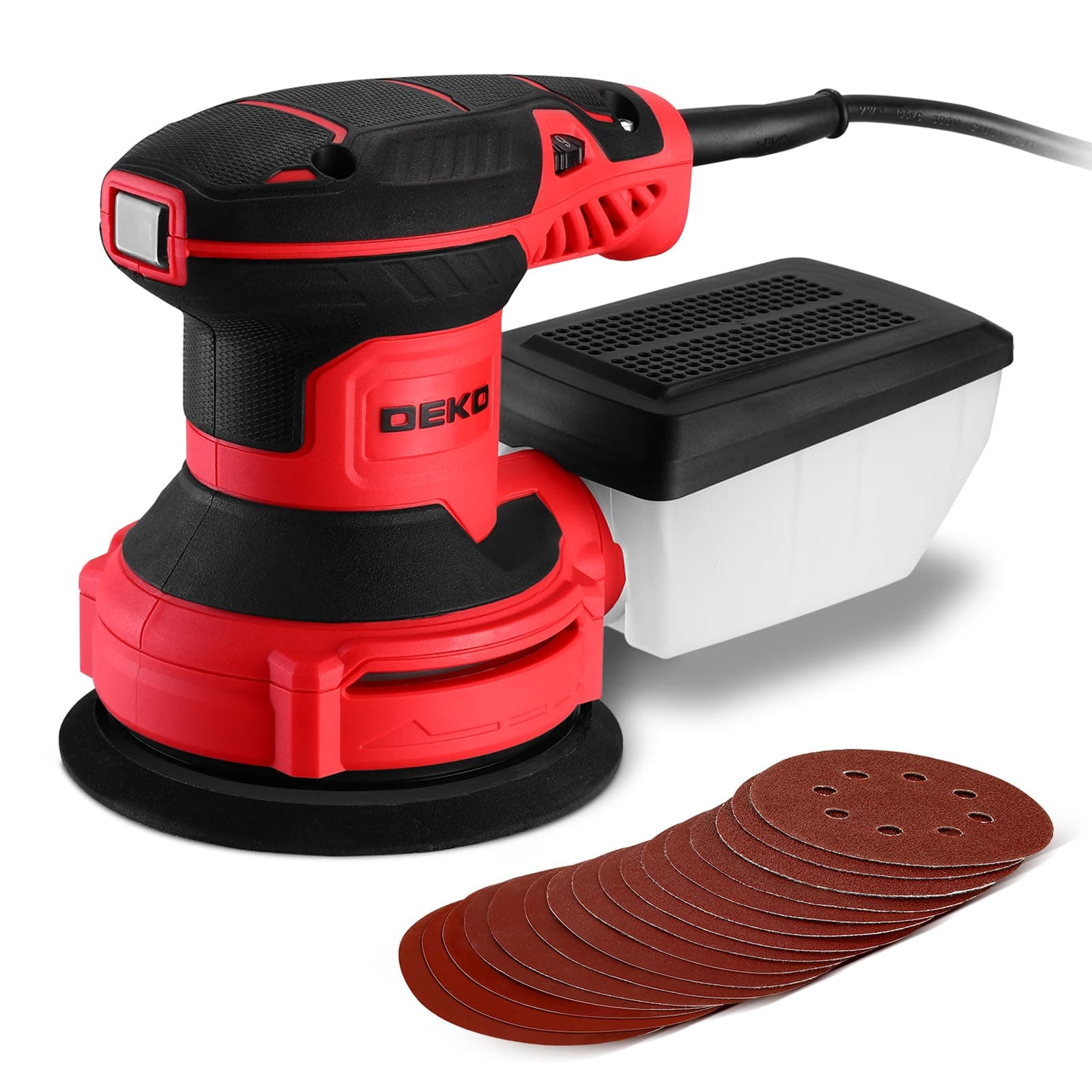 Random Orbit Sander 300W 2.5A with 16Pcs Sandpapers, 6 Variable Speed 14000RPM, 5 Inches Hand Electric Tool, Dust Removal Function, Fit for Woodworking/Sanding
