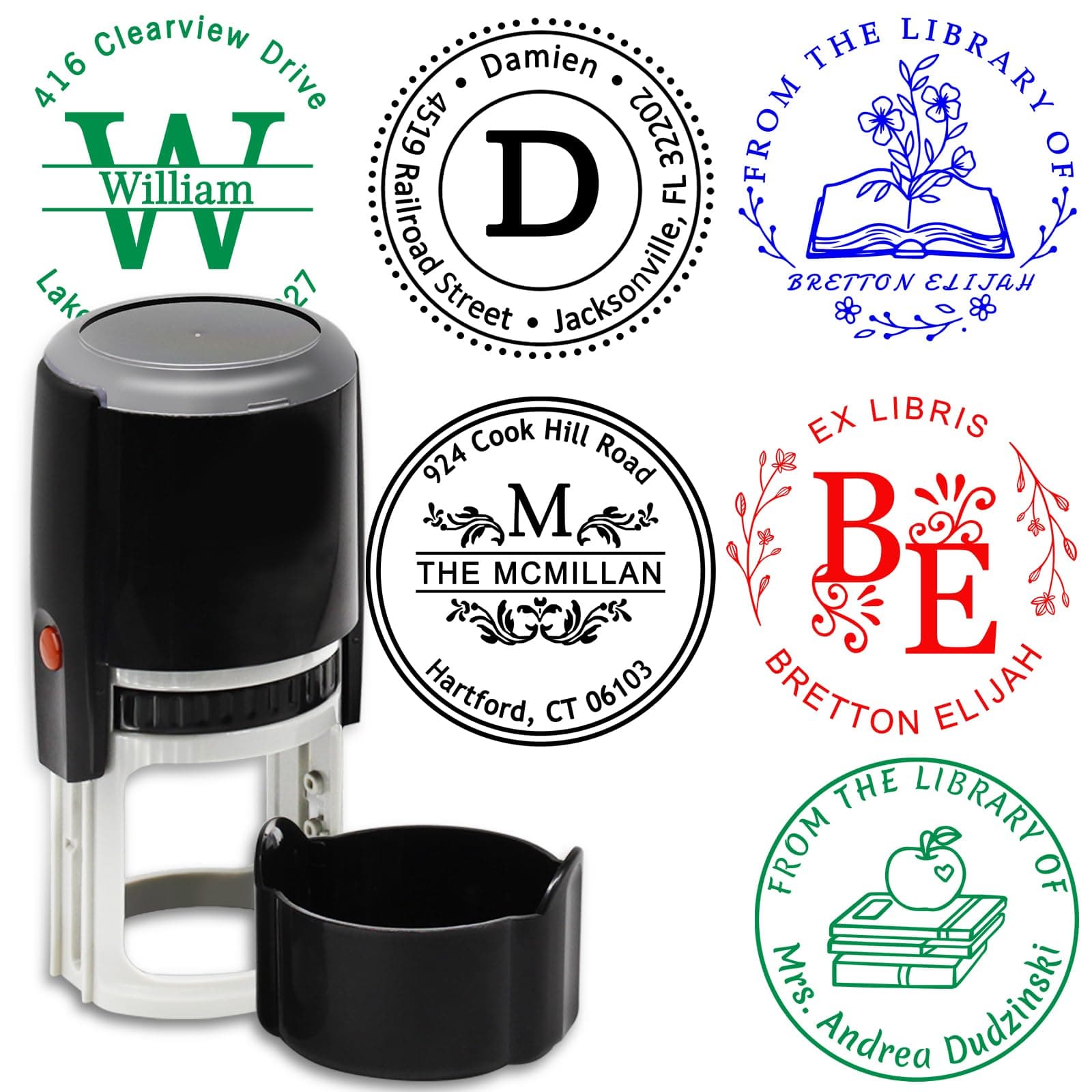 Custom Round Stamp Personalized Address Library Book Stamps Customized Self-Inking Rubber Stamp with Name Text Logo Create Your Own Stamp