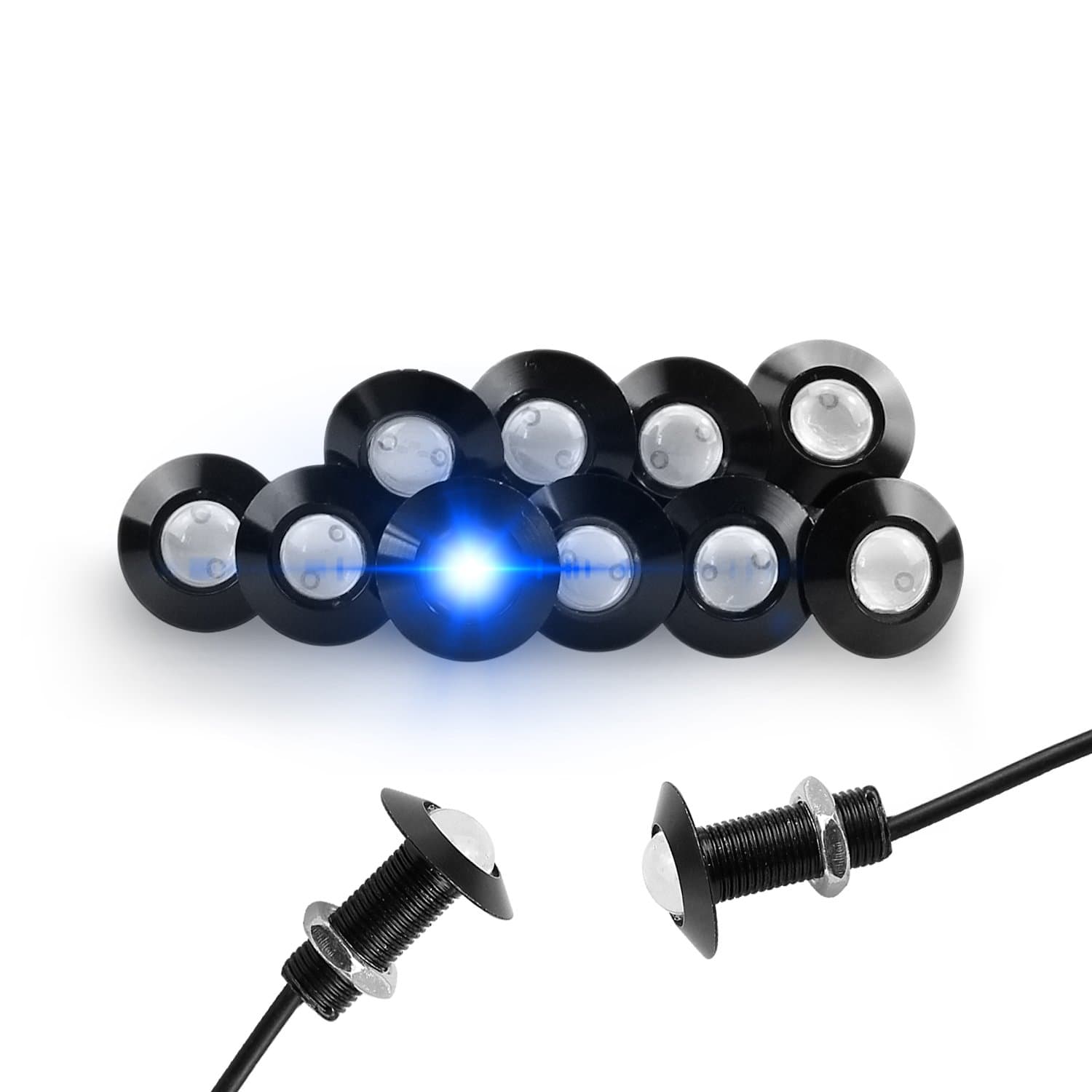 Ultra thin LED Eagle Eye Bumper DRL Fog Light Motorcycle Light Daytime Running DRL Tail Backup Light Car Motor Marker Lights LED 12V 10pcs (Black Case, Blue)