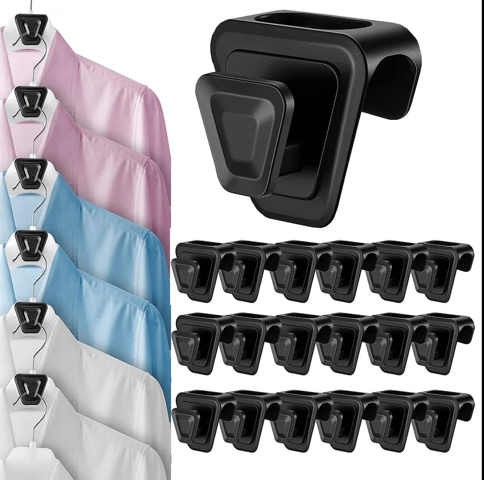 Closet Space Saving Hanger Hooks 18 Pack Heavy Duty, Triple Cascading Clothes Hangers Connector Hooks. Plastic Extender Organizer Hangers Space Saving for Clothes Space Saver for Accessories