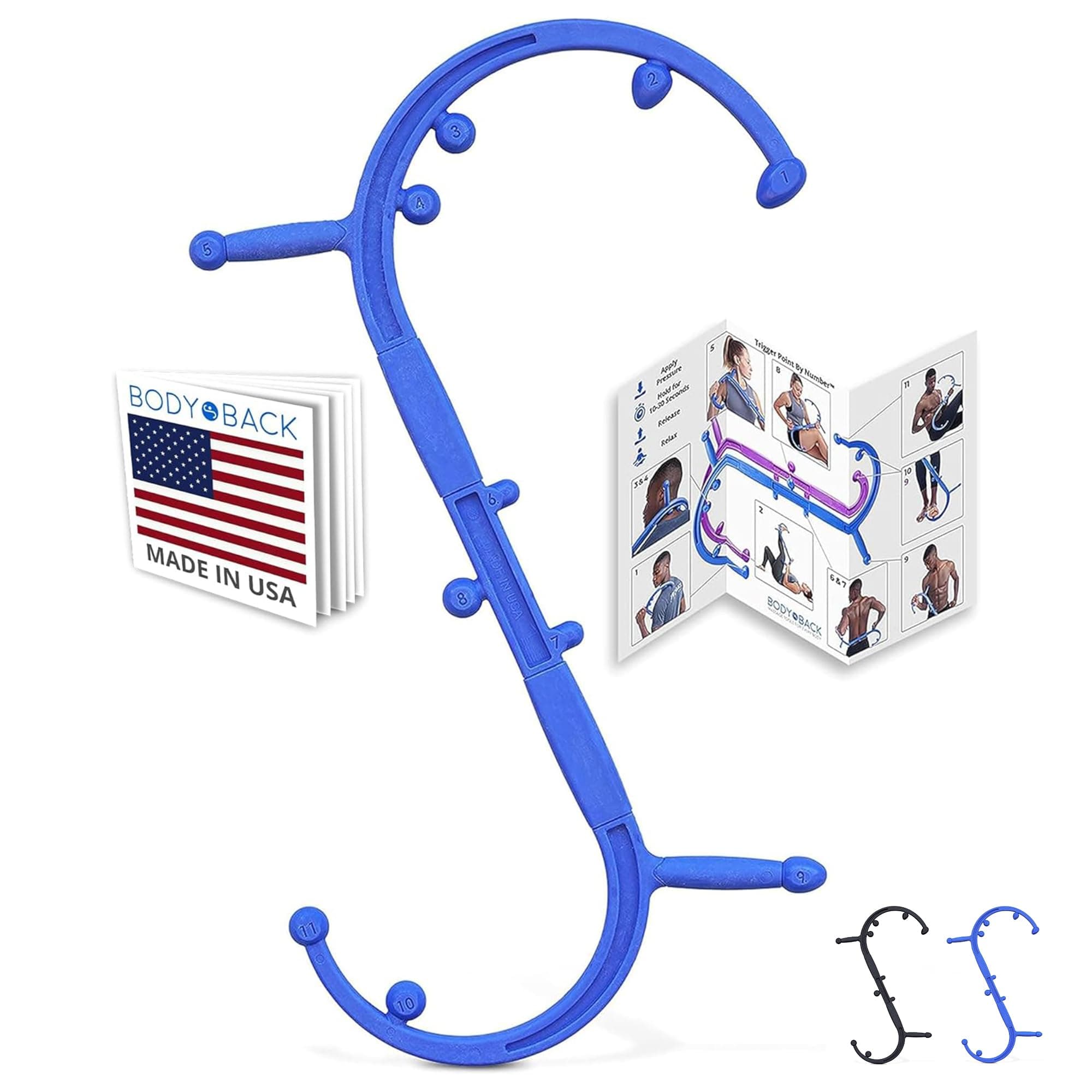 Buddy Trigger Point Back Massager with Poster, Full Body Muscle Pain Relief, Handheld Massage Stick, Massage Cane, Instructions Included (Blue)