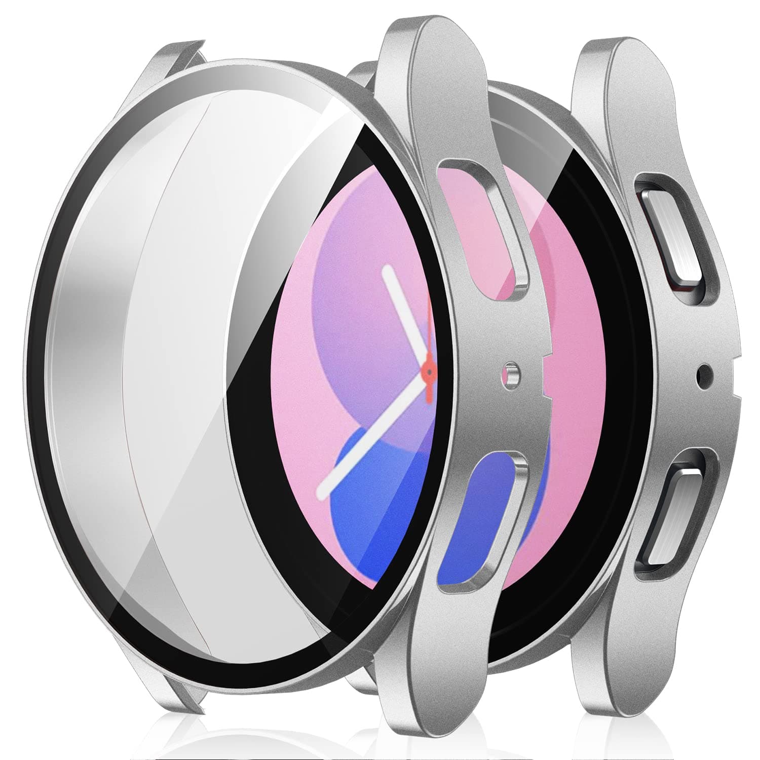 Amizee 2 Pack Screen Protector Case Compatible with Samsung Galaxy Watch 5/Galaxy Watch 4 Case 40mm, with Built-in Screen Protector Hard PC Ultra Thin Anti-Scratch Protective Cover (Silver/Clear)