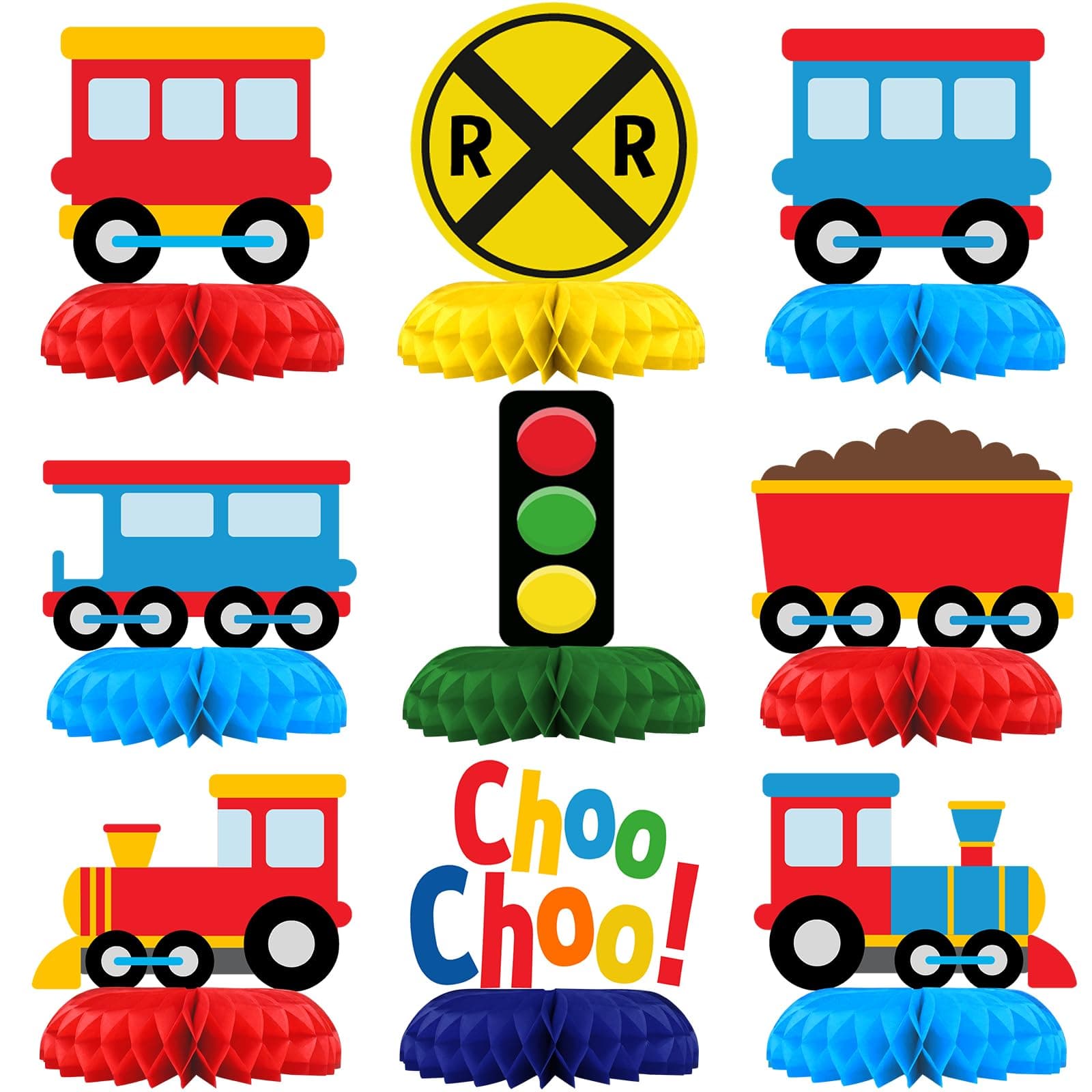 9 Pack Train Table Decorations - Train Party Decorations for Kids' Birthday and Baby Shower - Train Table Toppers