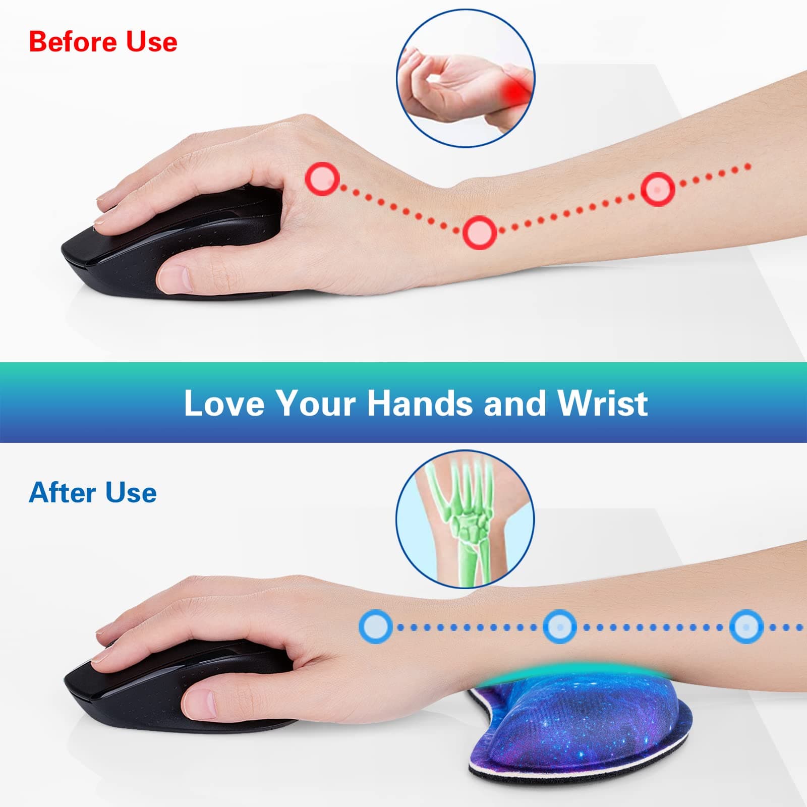 Canjoy Mouse Wrist Rest, 2 Pack Memory Foam Soft Fabric Mouse Wrist Rest Pad Support Cushion with Anti-Skid Rubber Base,Ergonomic Pain Relief Mouse Hand Rest for Gaming,Office