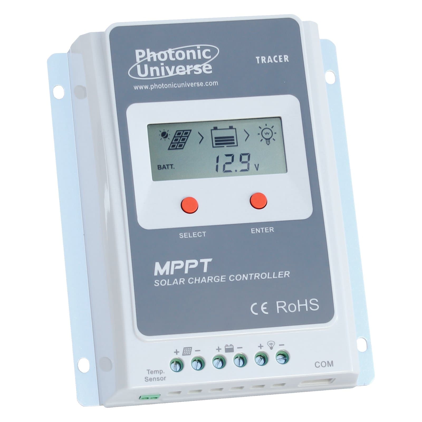 Photonic Universe 10A MPPT solar charge controller/regulator with built in LCD display for solar panels up to 130W (12V battery system) / 260W (24V battery system) up to 100V