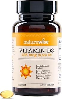 NatureWise Vitamin D3 5000iu (125 mcg) Healthy Muscle Function, and Immune Support, Non-GMO, Gluten Free in Cold-Pressed Olive Oil, Packaging Vary (Mini Softgel), 90 Count