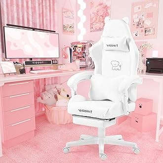 White Dog Gaming Chair - Kawaii Design for Competitive Gamers & Adults, Ergonomic High Back with Lumbar Support, 310lbs Capacity