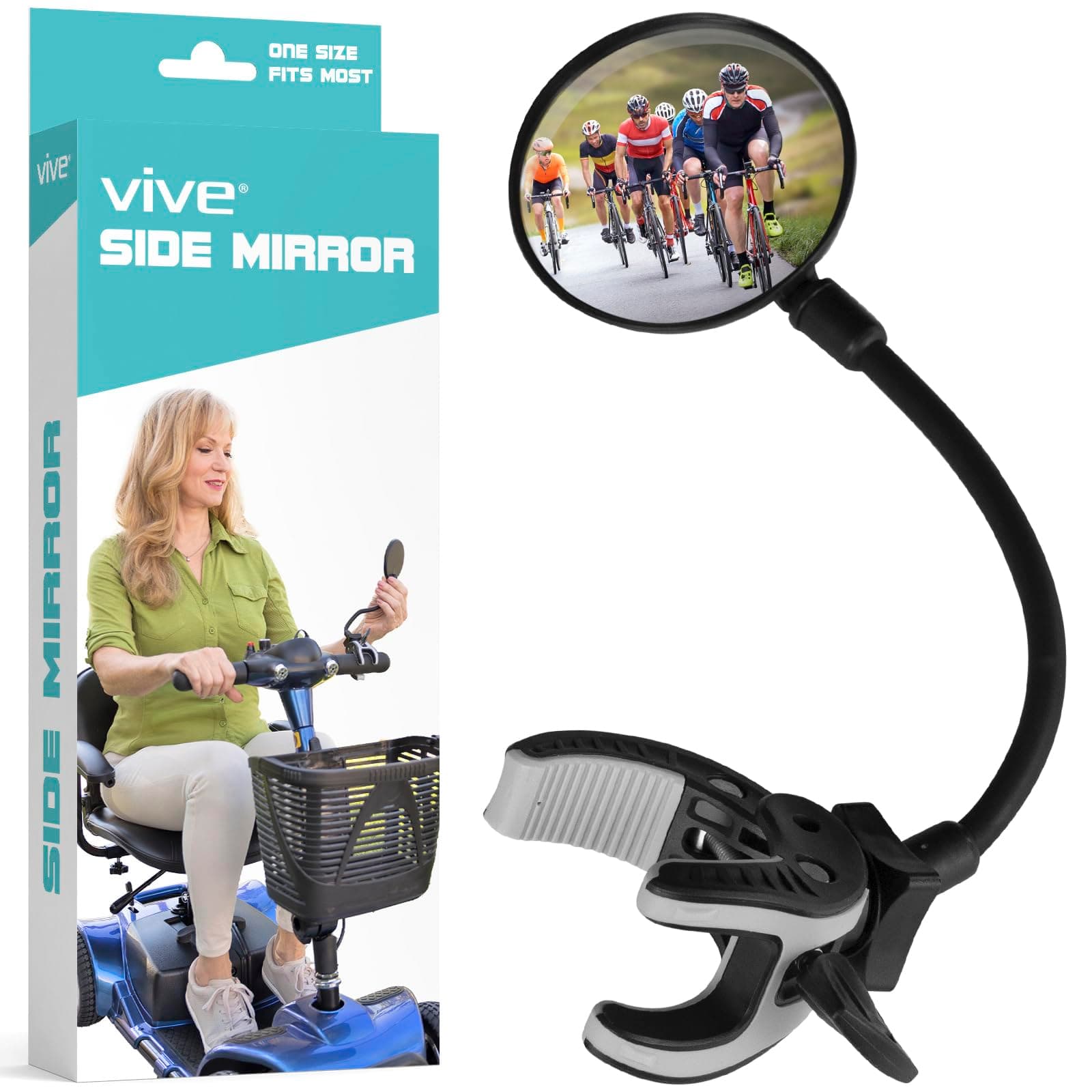 Rear-View Side Mirror - Designed for Scooters, Bikes, Motor Vehicles, Bicycles, Handlebars - Clamp On Scratch Resistant Glass - 360 Rotatable, Adjustable, Universal Fit, Wide Angle Safety Support