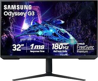 SAMSUNG 32-Inch Odyssey G3 (G30D) Series FHD Gaming Monitor, 1ms, 180Hz, AMD FreeSync, Adjustable Stand, Black Equalizer, Virtual Aim Point, Eye Saver Mode, Flicker-Free, LS32DG302ENXZA, 2024