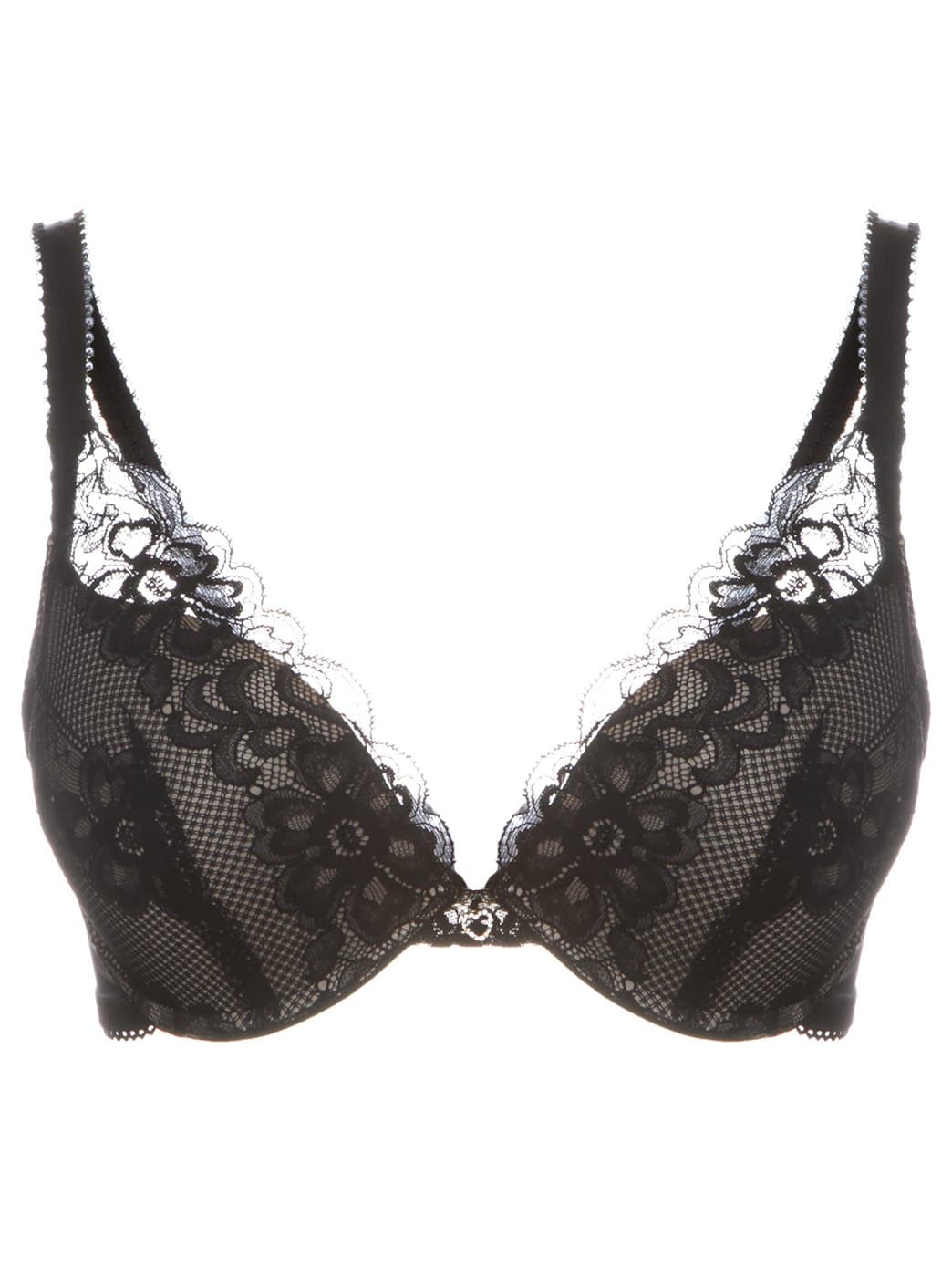 Aimer Women's Thick Cotton Cup With Teardrop Shape Deep-V Molded Bra 32B Black