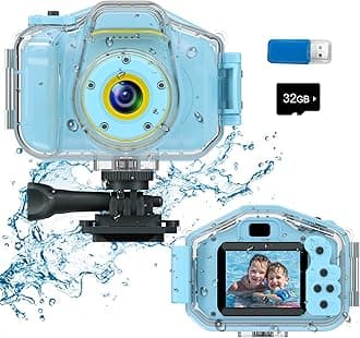 DEKER Kids Waterproof Camera for Boys, Christmas Birthday Gifts for Toys 3-12 Year Old, Mini Children Underwater Digital Action Camcorder (Light Blue)