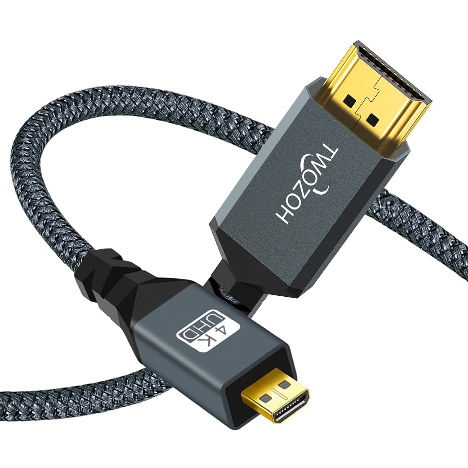 Twozoh 4K Micro HDMI to HDMI Cable 1FT, Short High-Speed Full HDMI to Micro HDMI Braided Cord Support 3D 4K/60Hz 1080p