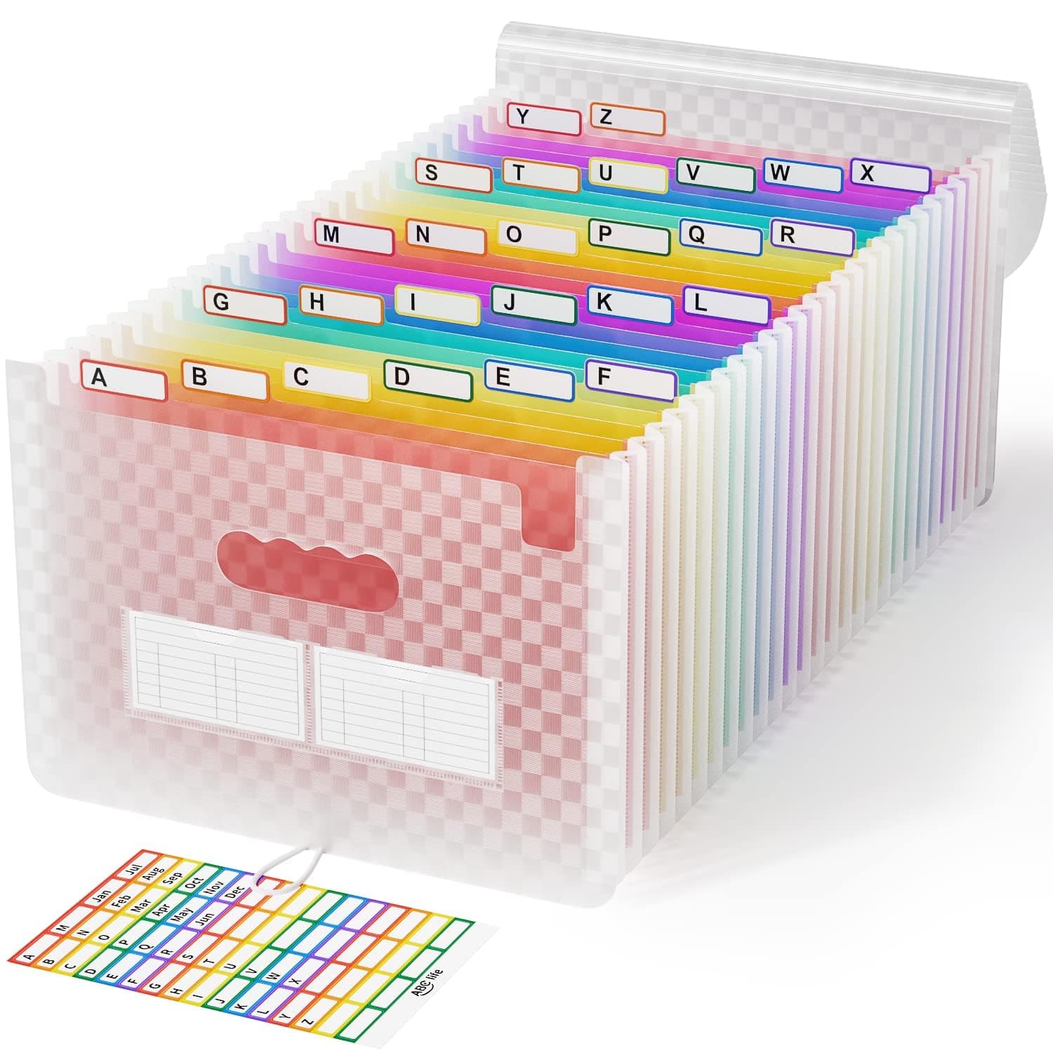 A4 Expanding File Organiser, 26 Pockets Expandable Filling Boxes Documents Organiser, Concertina File Expanding for Filing Folder, Portable Rainbow Files Wallets Plastic Bills Storage Bag (Pink)