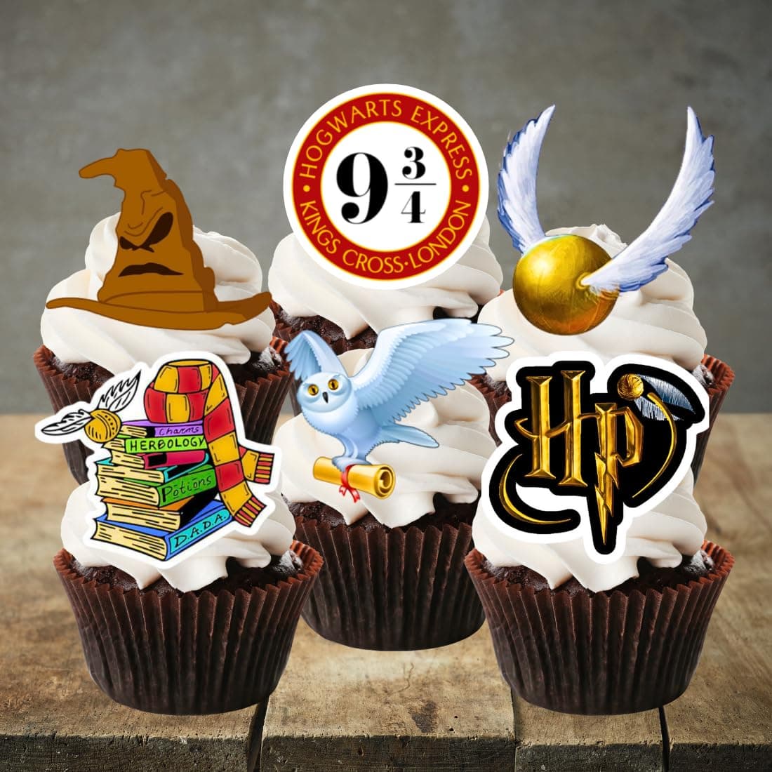 12 Wizard Cupcake Toppers Theme #1 (PRECUT Optional) Harry Cake Toppers Edible, Harry Cake Decoration, Wizard Birthday Cake Decorations (PRECUT)
