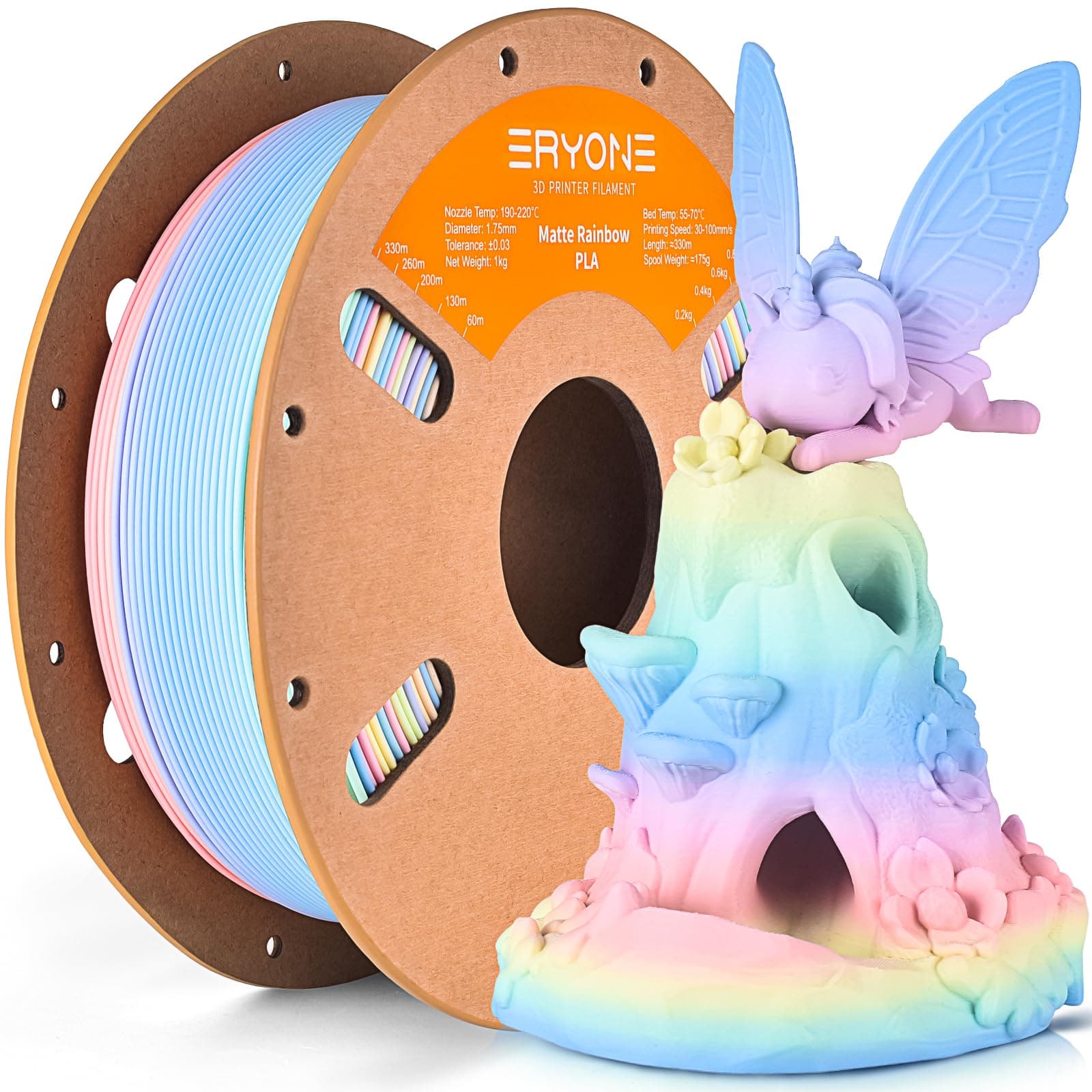 ERYONE Matte Rainbow 3D Printer PLA Filament 1.75 +/- 0.03mm, Matte Muticolor Filament PLA 1KG(2.2LBS) Spool, Macaron Rainbow