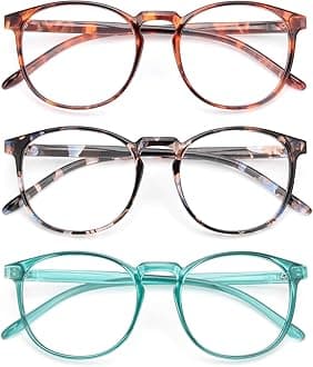 IBOANN Chic & Comfy Blue Light Glasses for Women - 3-Pack Round Frames, Screen-Ready Style with UV Protection Coating