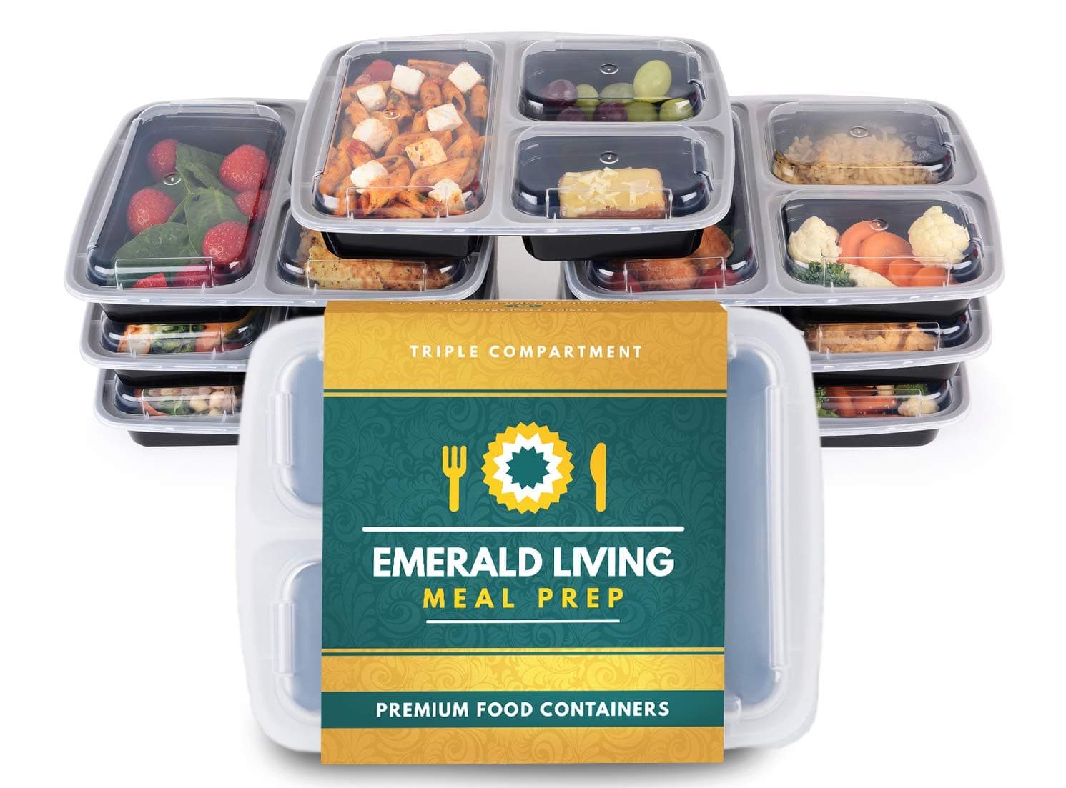 Premium 3 Compartment BPA Free Meal Prep Containers. Reusable Plastic Food Containers with Lids. Stackable, Microwavable, Freezer & Dishwasher Safe Bento Lunch Box Set + EBook. 1L - 7 Pack