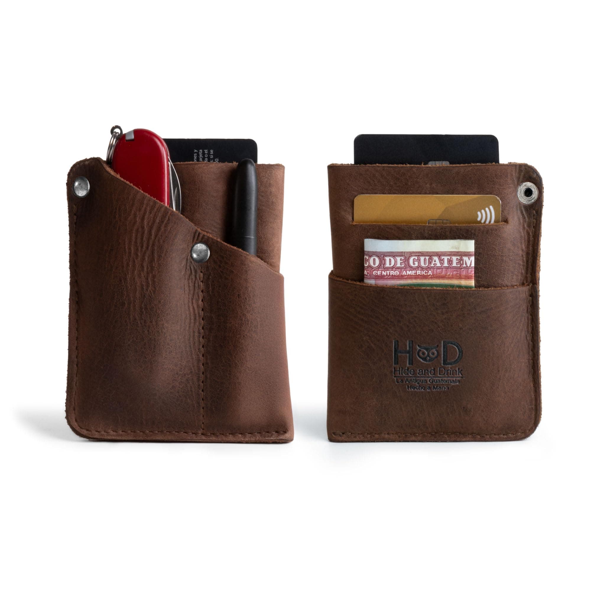Hide & Drink, Front Pocket Wallet Handmade from Full Grain Leather - Multi-Tool Pouch, Card Holder, Money Organizer, Travel Accessories (Bourbon Brown)