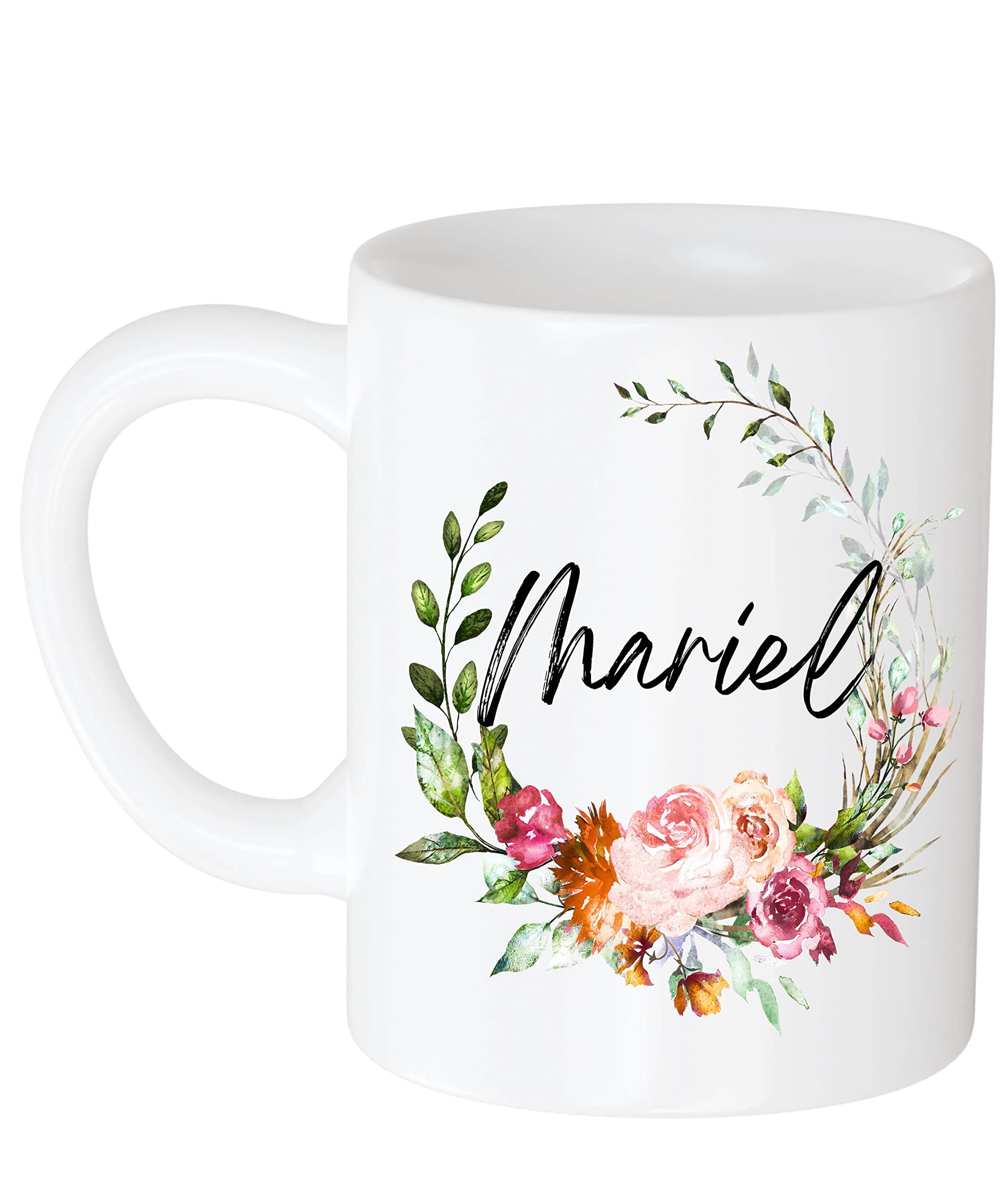 GenericCoffee Mug Funny Personalized Coffee Mug - Gift for Women, Customized Name Mariel Flower and Name 11oz White Mug 595926