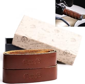 Trip Machine Company Motorcycle Handle bar Leather Grip Wraps - Universal Grips Accelerator Custom Cover wrap Set for Bike Handlebar (Cognac)
