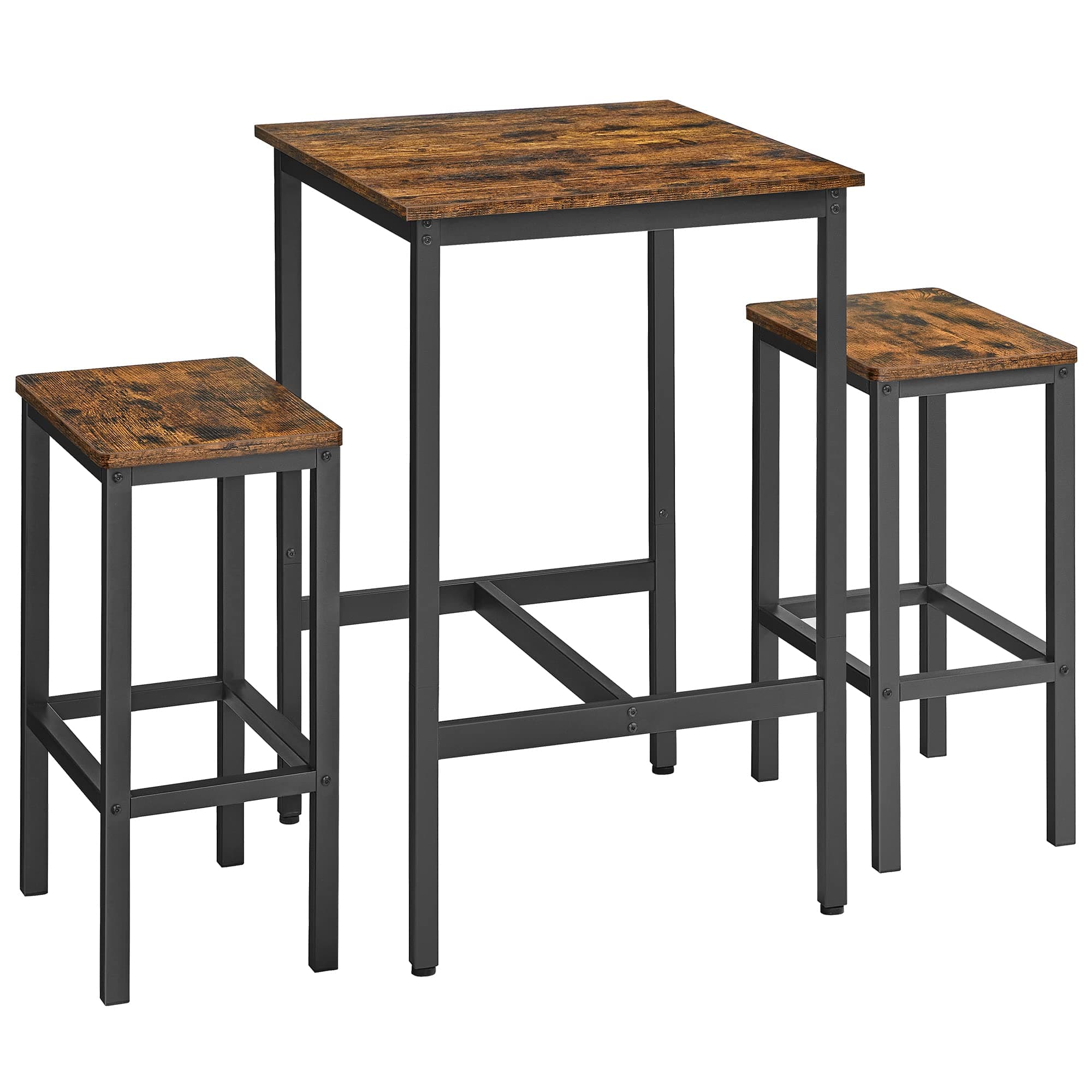 Bar Table and Chairs Set, Square Bar Table,Space Saving for Kitchen Breakfast, Living Room, Party Room, Rustic Brown and Black