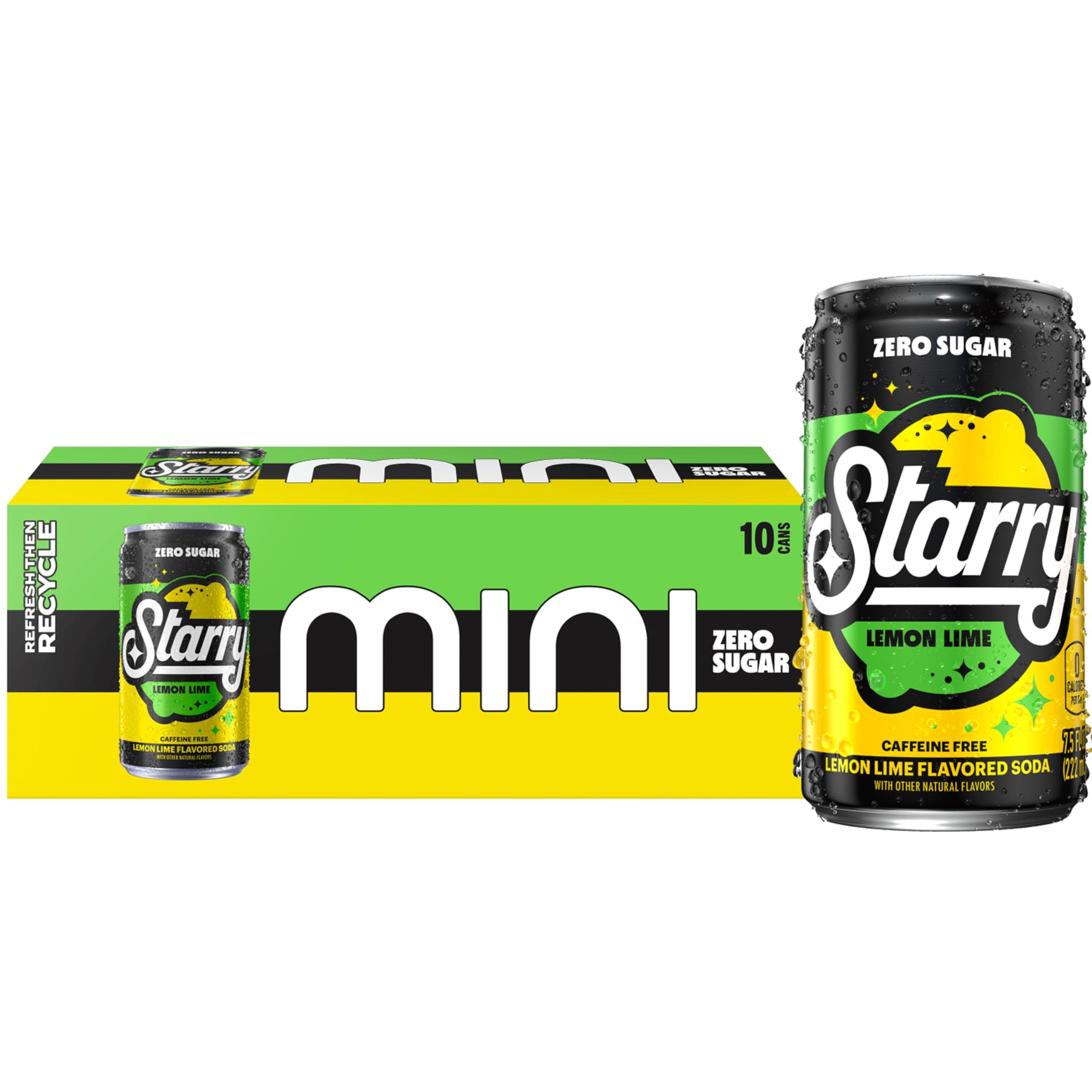 Zero Sugar Lemon Lime Soda, Caffeine Free, Mini Cans, 7.5 Ounce (Pack of 10)