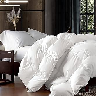 EGYPTIAN BEDDING Luxurious Oversize California King 108" x 98" Size Goose Down Fiber Waterfowl Feather Fiber Comforter Duvet, 100% Cotton Cover, 68 oz. Fill Weight, Baffle Box Design, White Solid