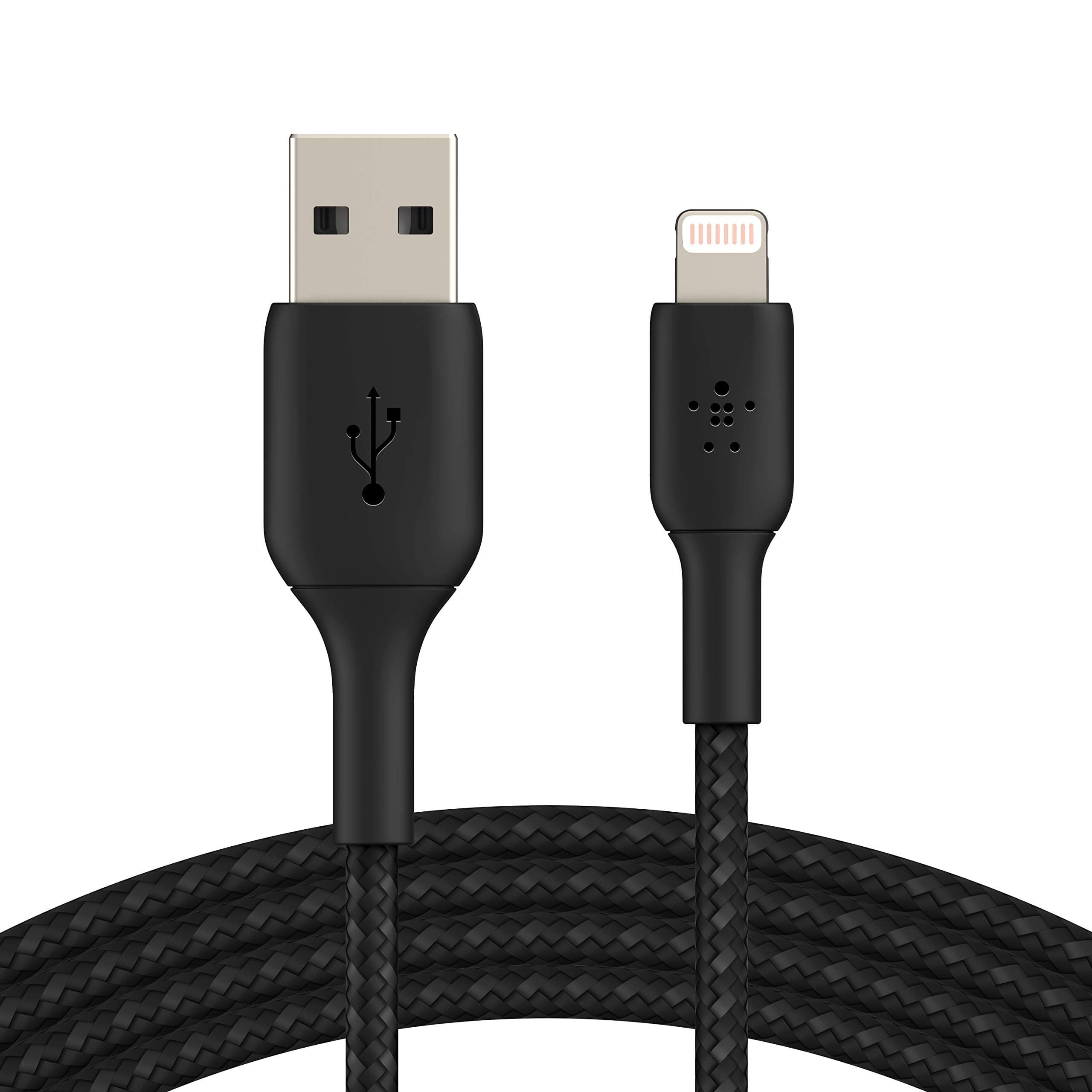 Belkin braided lightning cable (boost charge lightning to usb cable for iphone, ipad, airpods) mfi-certified iphone charging cable, braided lightning cable (2m, black)