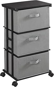 MAX Houser Dresser Tower with 3 Drawers for Bedroom, Fabric Storage Organizer Unit, Chest of Drawers with with WoodTop, Small Vertical Storage for Guest Room, Closet, Entryway, Nursery (Grey)