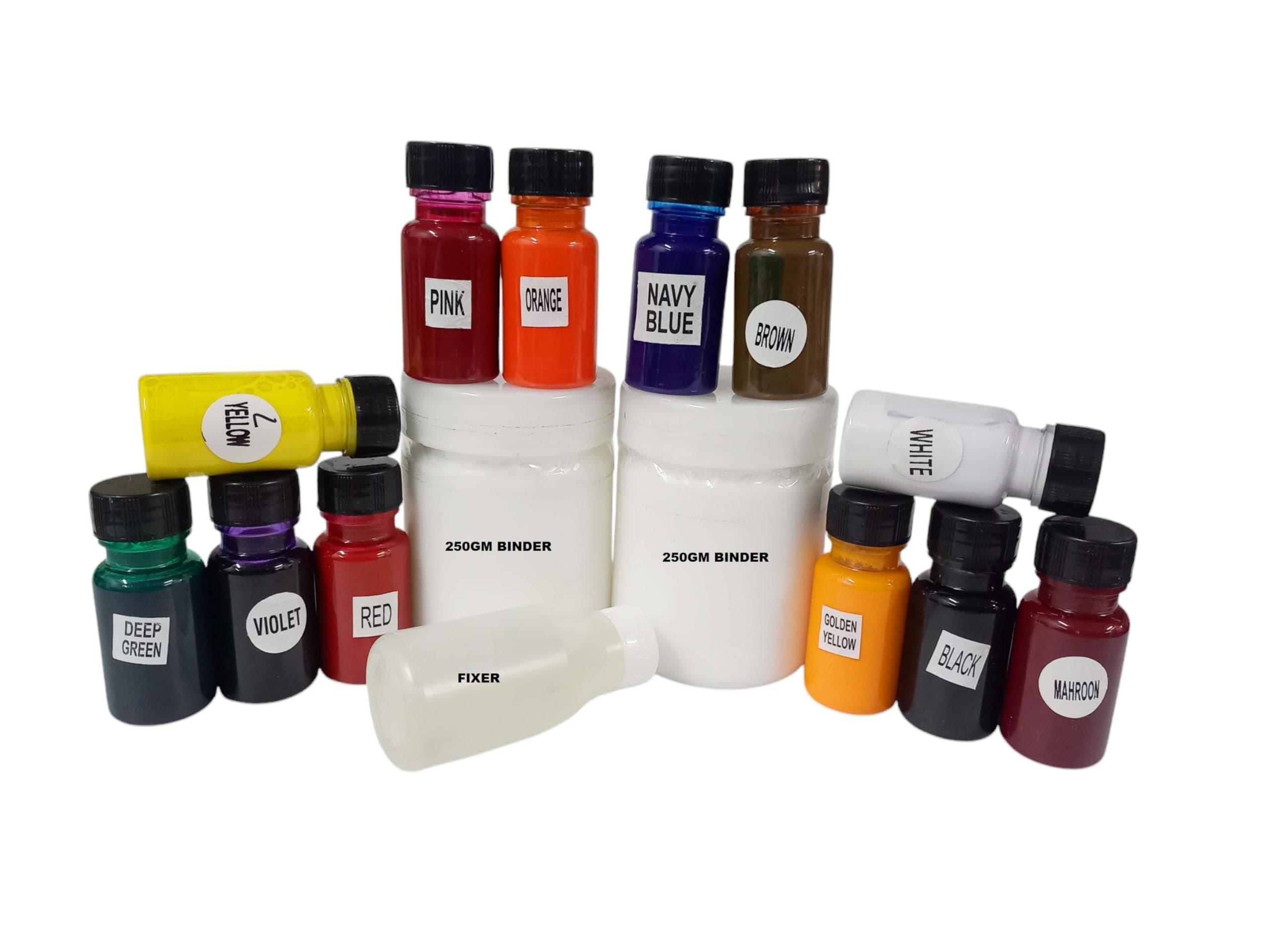 VARDHMAN Complete Pigment Block Dye & Screen-Printing Kit - Includes Pigment Acramine dye Colors, Color Binder & Color Fixer – 15 pcs – Multicolor